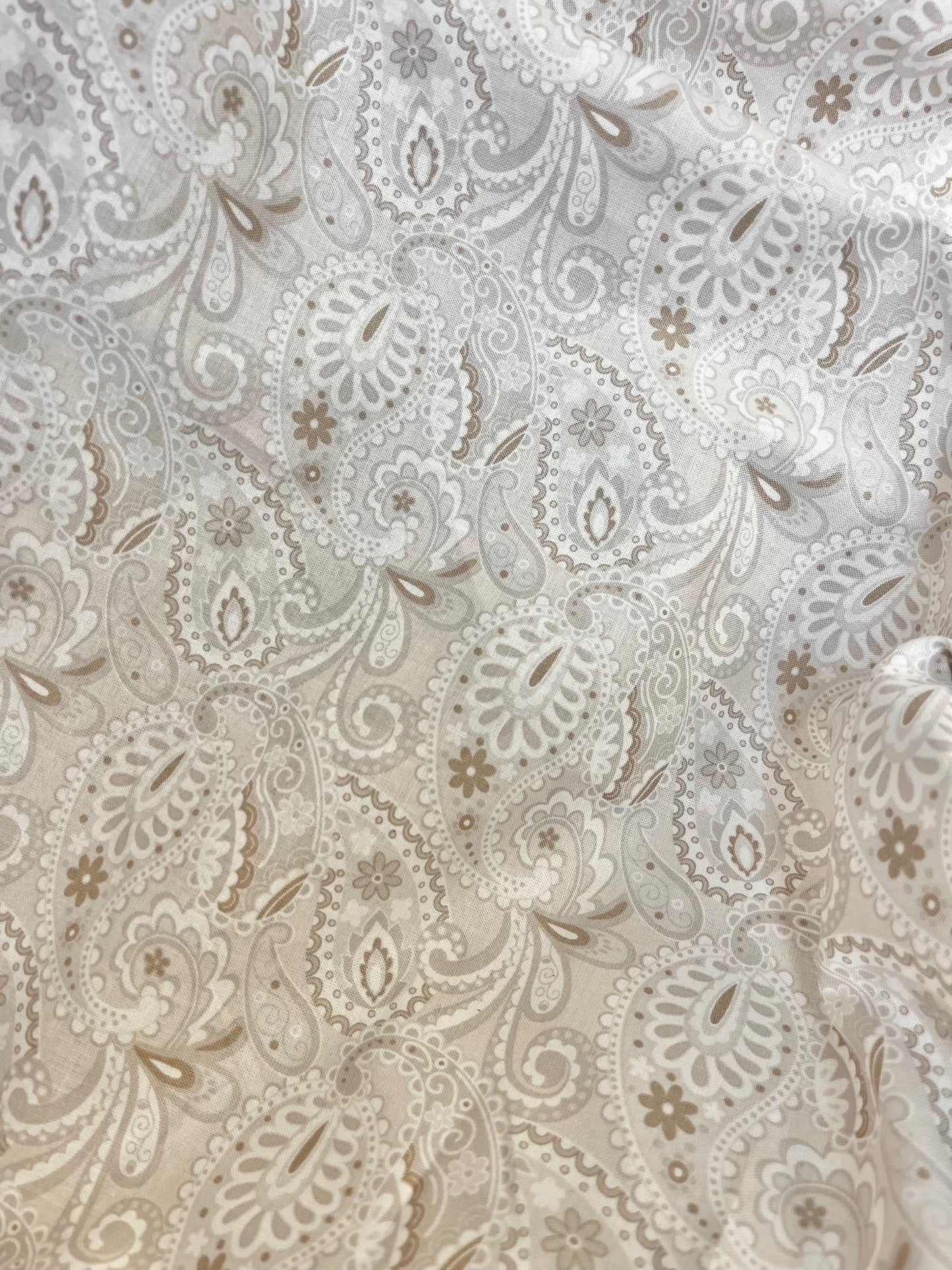 Paisley Printed Cotton - Beige, White & Brown