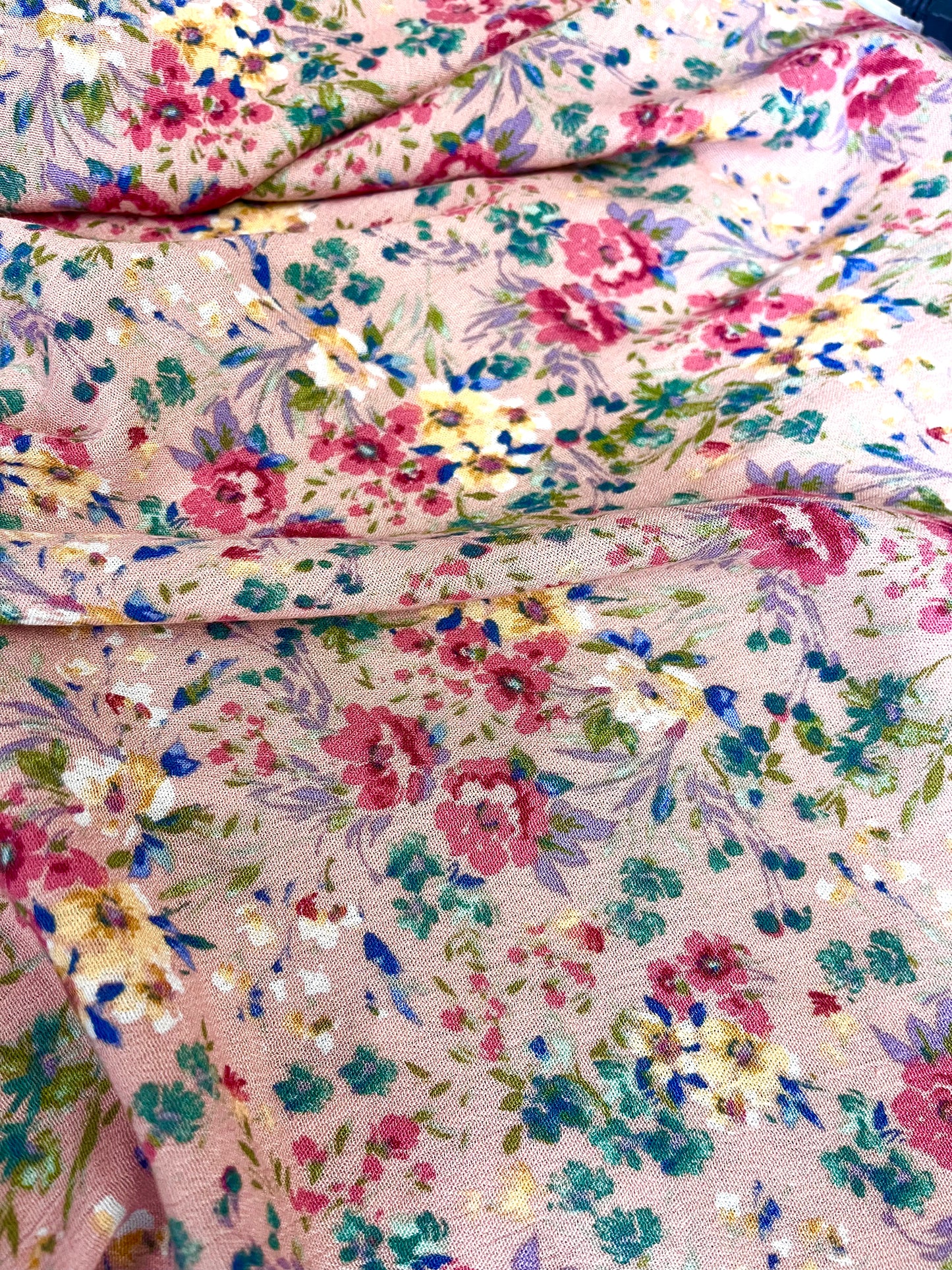 Crinkled Linen & Rayon - Pink Multicolor Floral