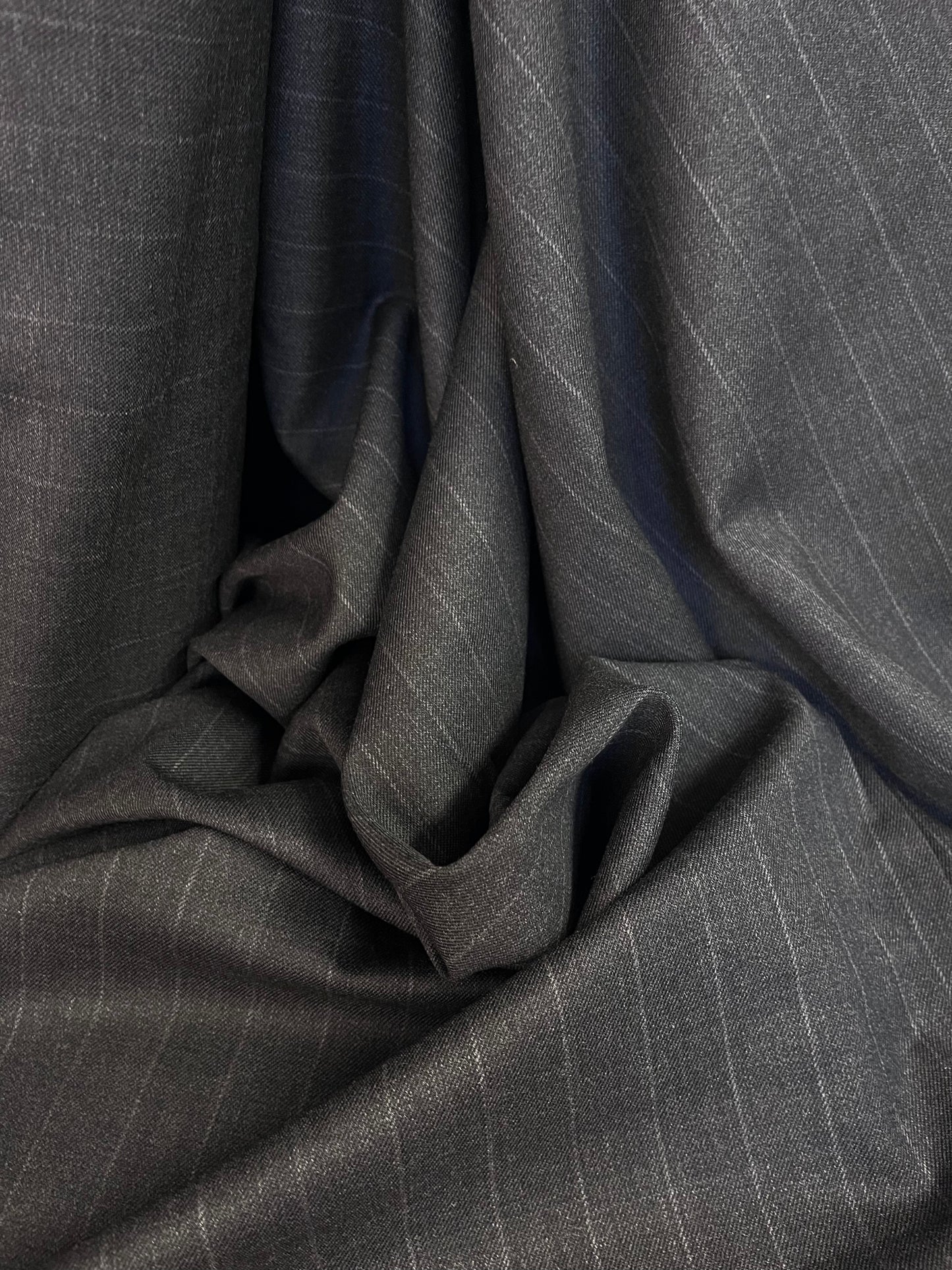 Italian Stretch Wool Twill Suiting - Grey Stripe