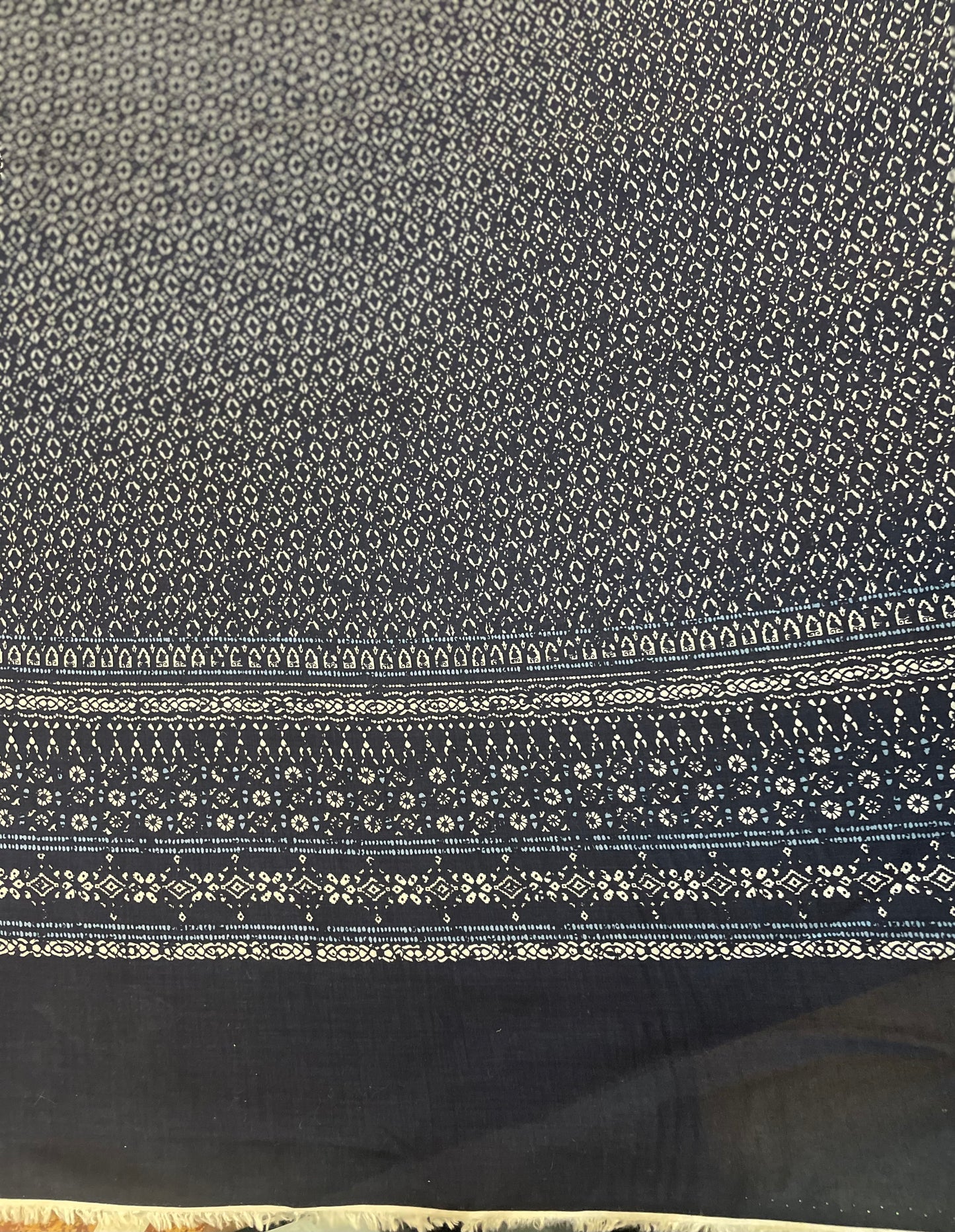 Rayon Challis Border Print - Navy / White