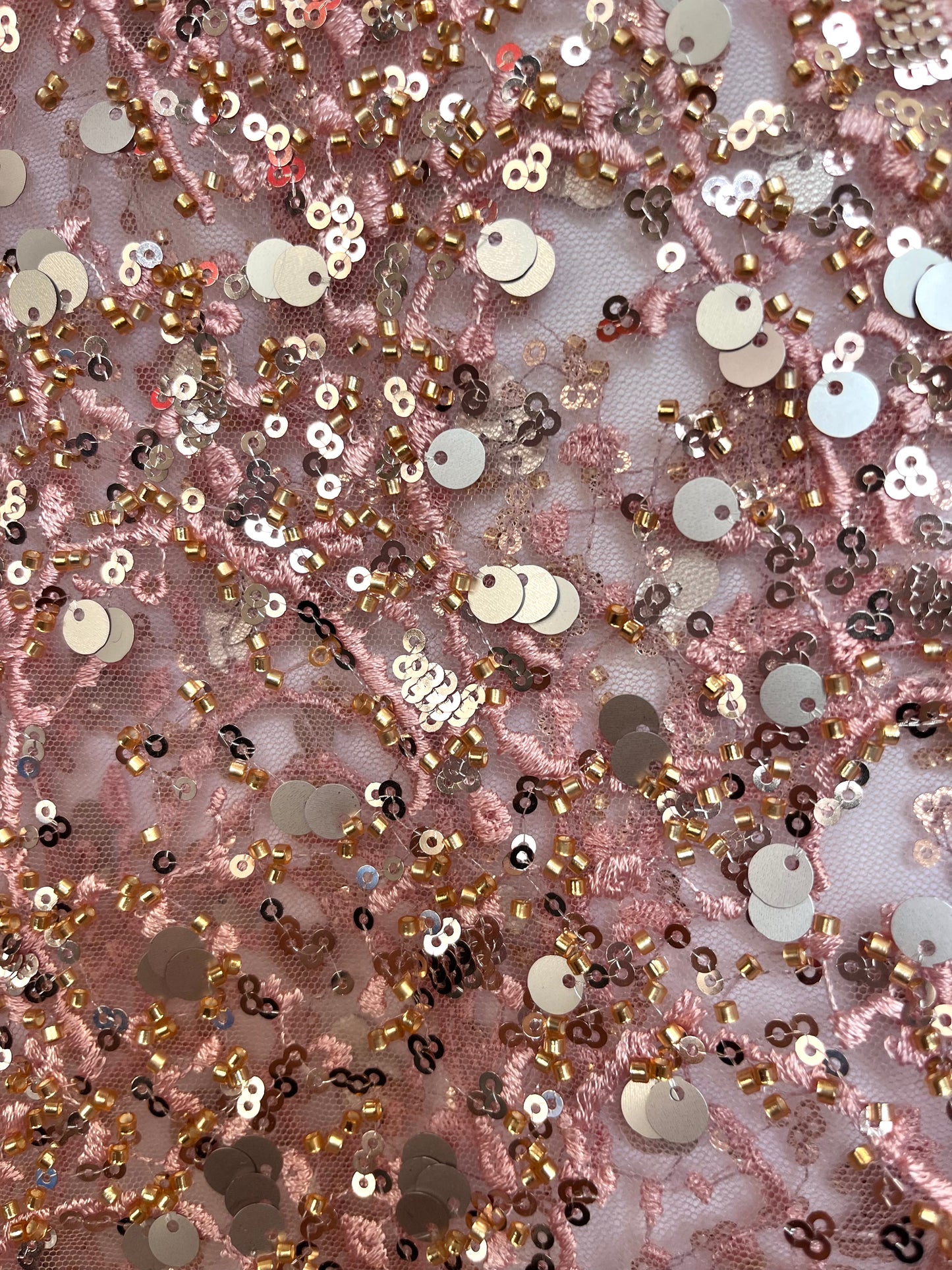 Embroidered Sequin Mesh - Blush Pink