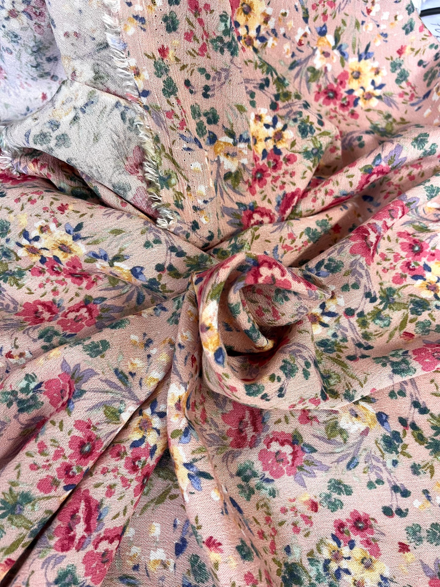 Crinkled Linen & Rayon - Pink Multicolor Floral