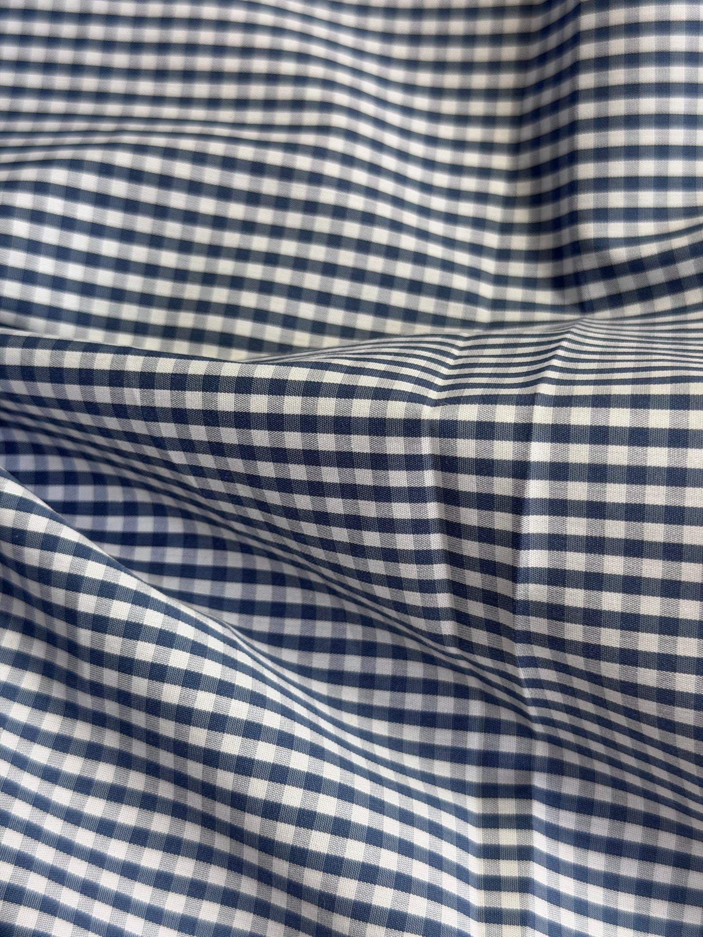 Cotton - Mini Check Plaid - Denim Blue & White