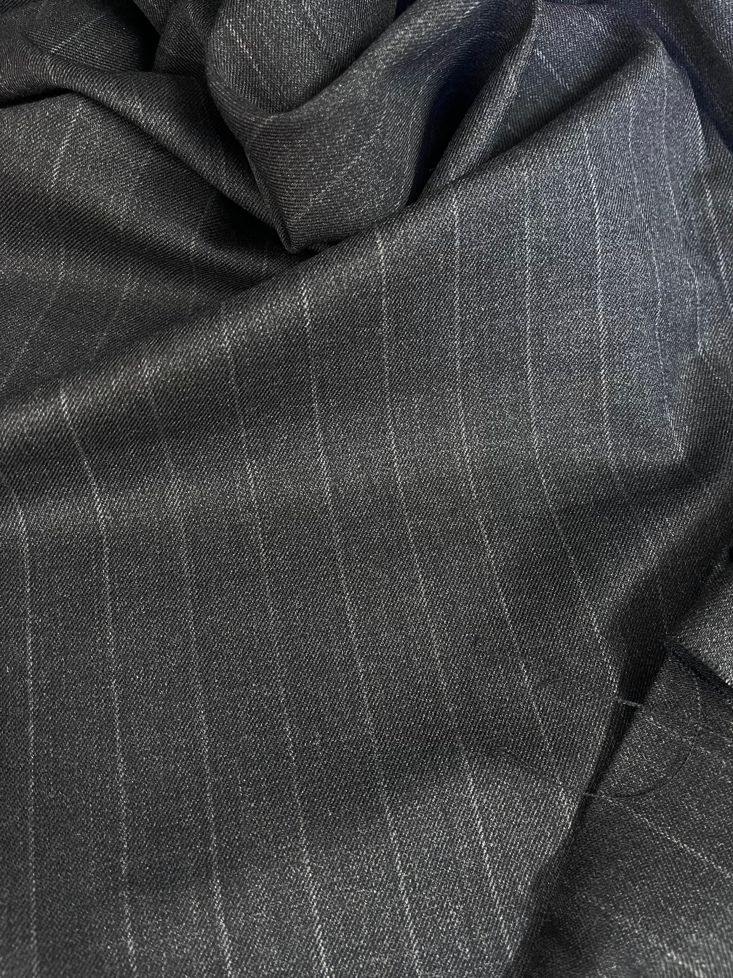 Italian Stretch Wool Twill Suiting - Grey Stripe