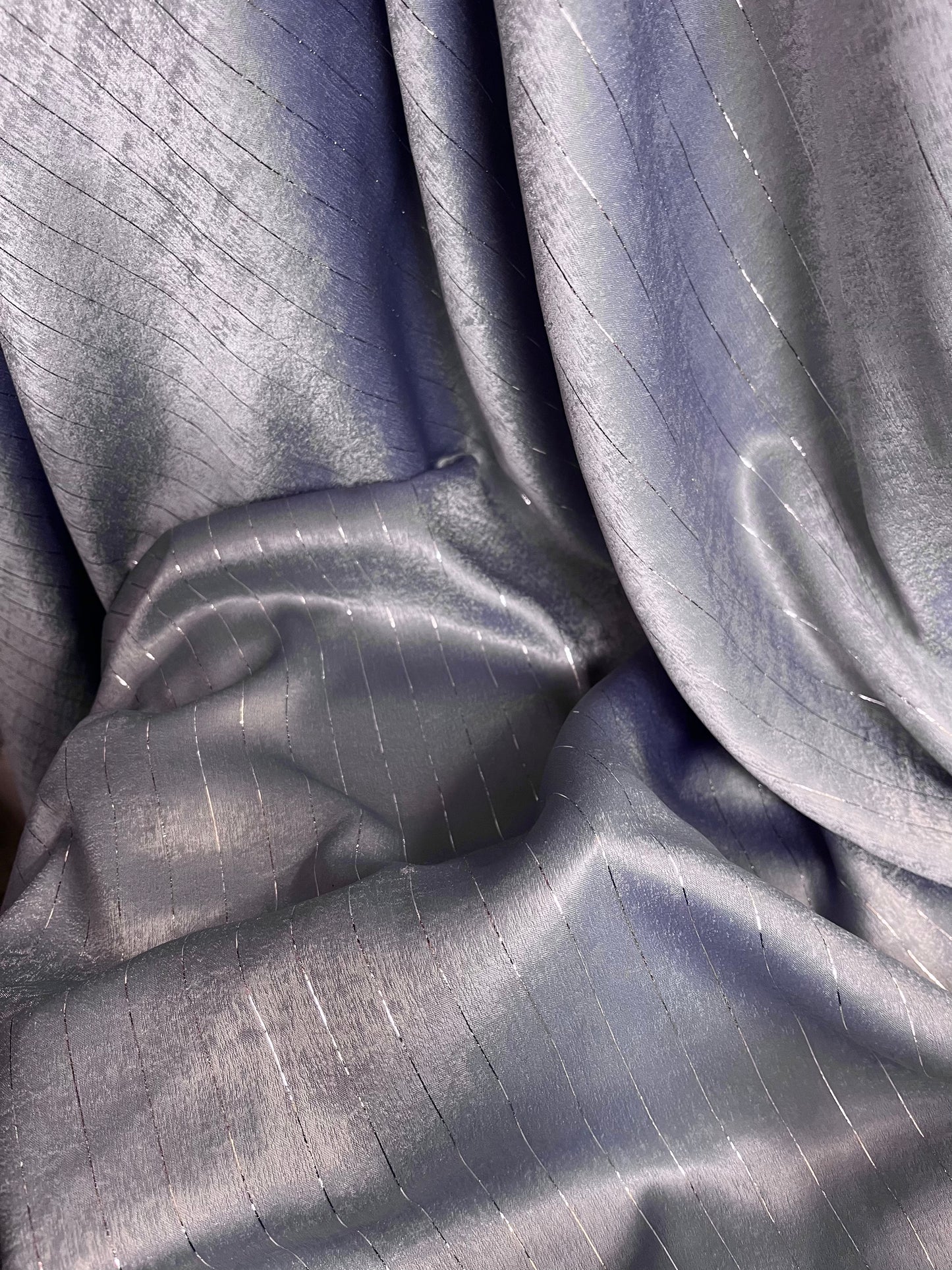 Poly Charmeuse with Lurex Stripe - Periwinkle & Silver