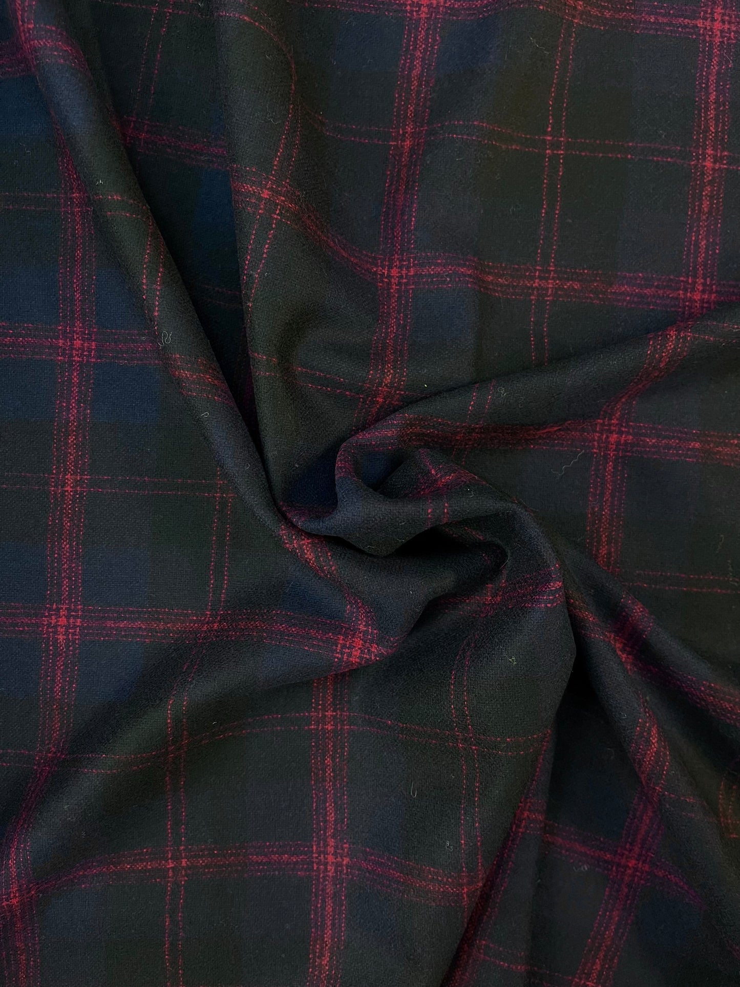 Plaid Wool Flannel Suiting - Black, Navy & Red