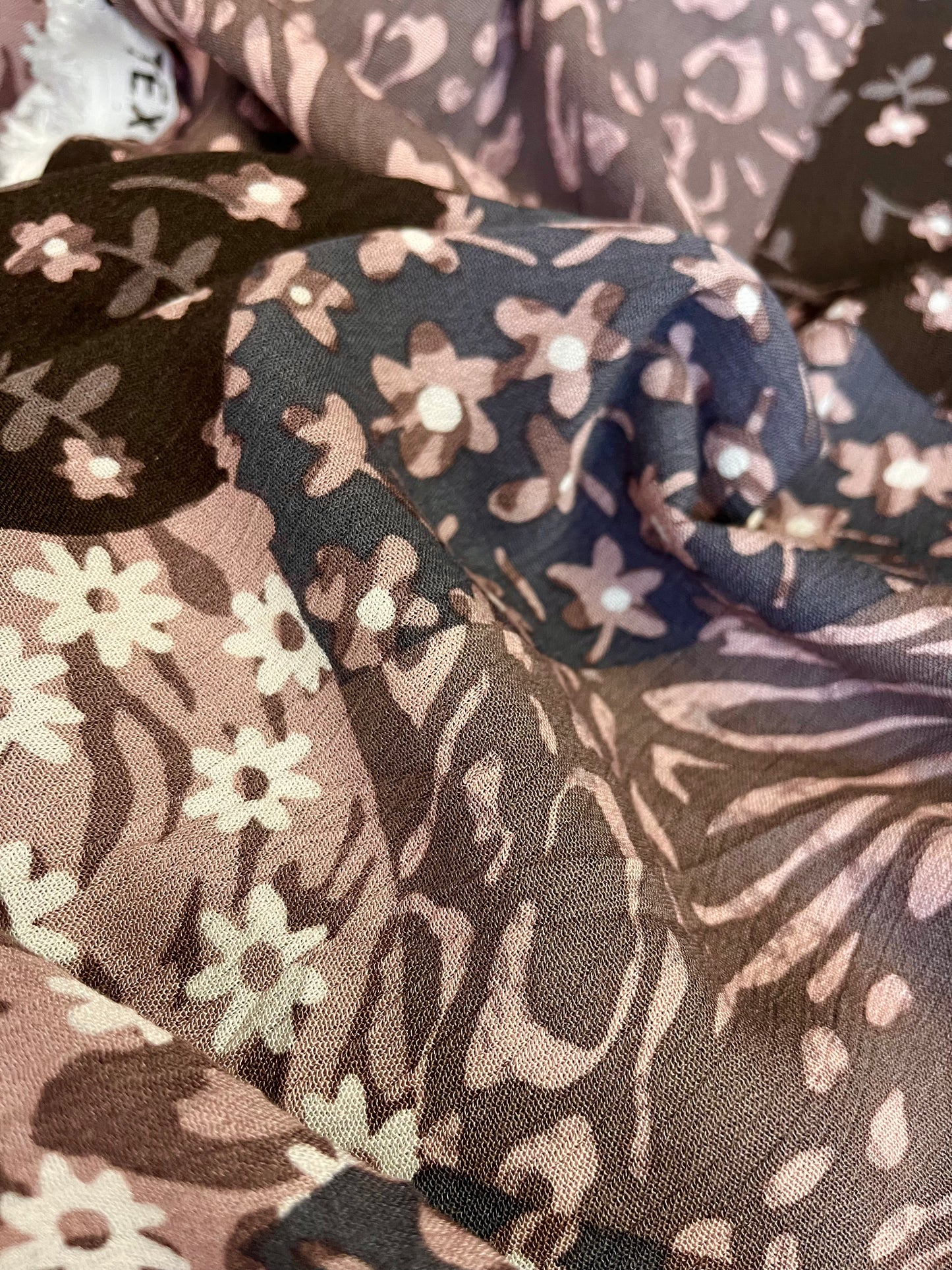 Cotton Crépon - Patchwork Print - Pink, Brown & Off-White