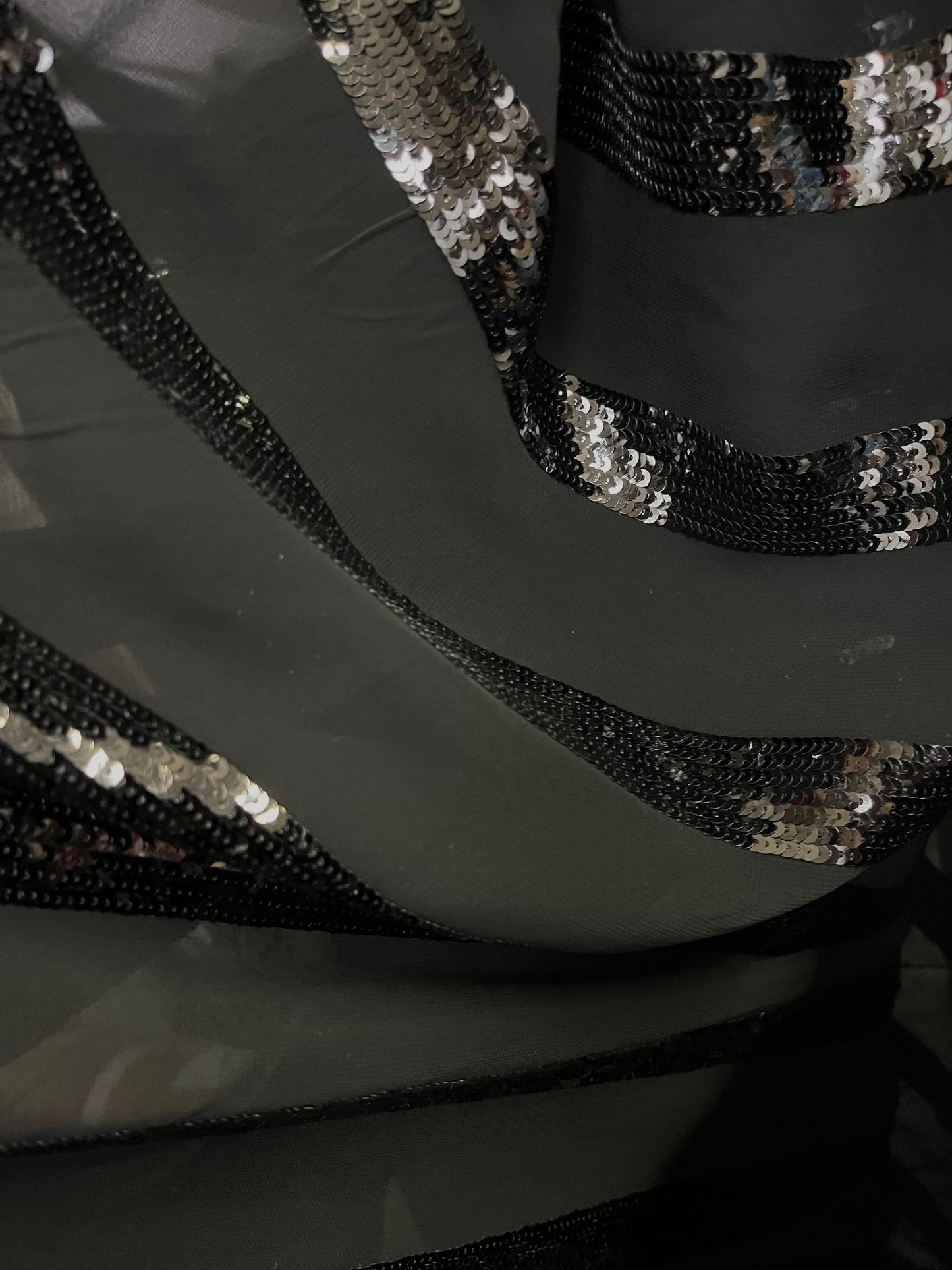 Sequin Stripe Poly Chiffon - Black