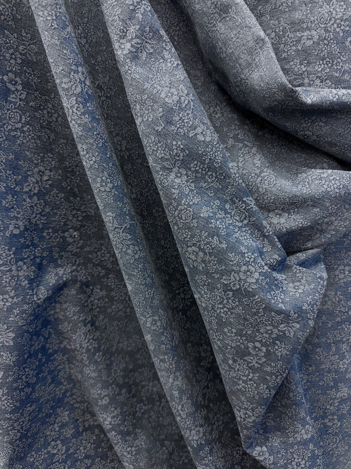 Cotton Stretch Denim Printed - Neutral Blue Floral