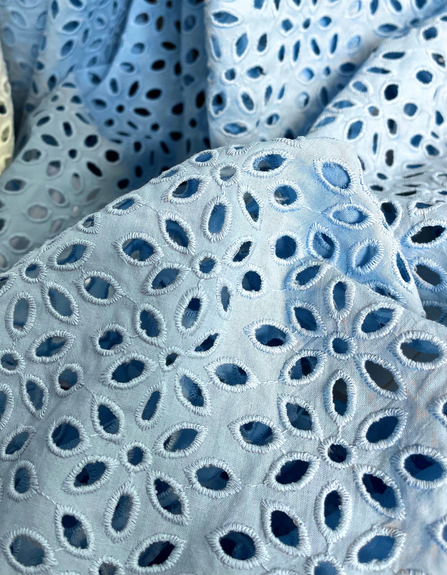 Flower Eyelet Embroidered Cotton - Sky Blue