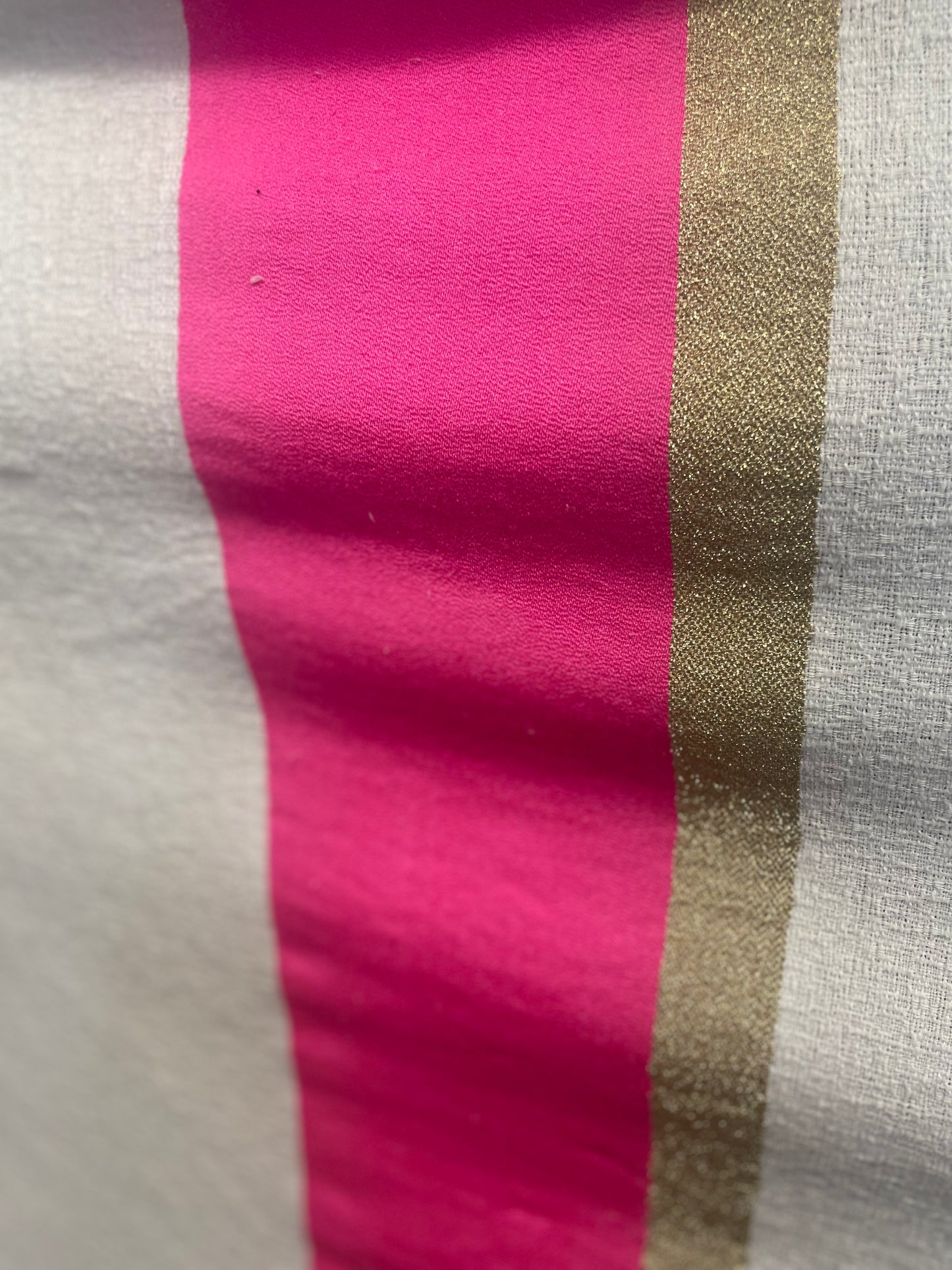 Woven Textured Cotton - White, Fuchsia & Gold