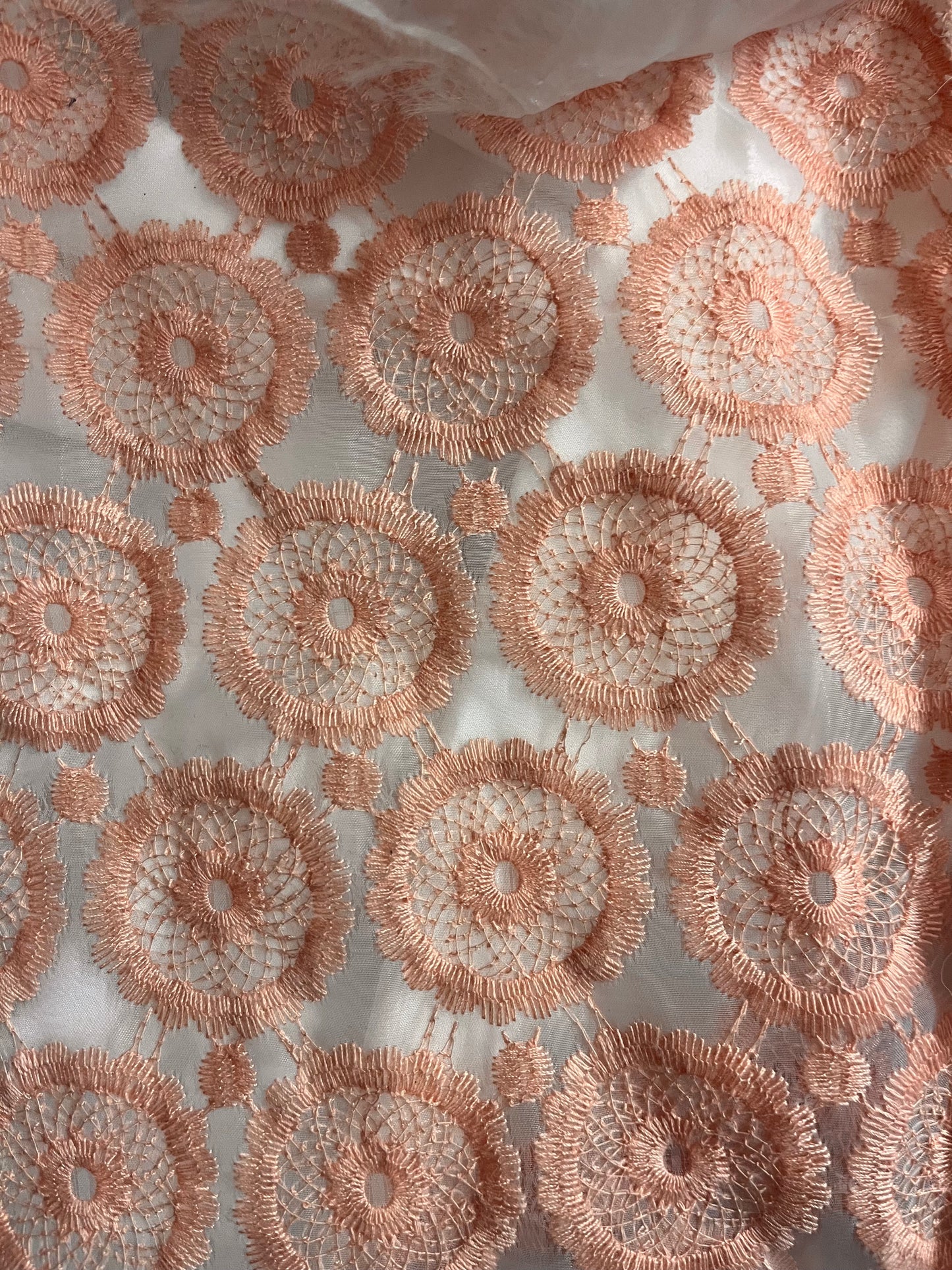 Embroidered Poly Organza - Off-White & Peach