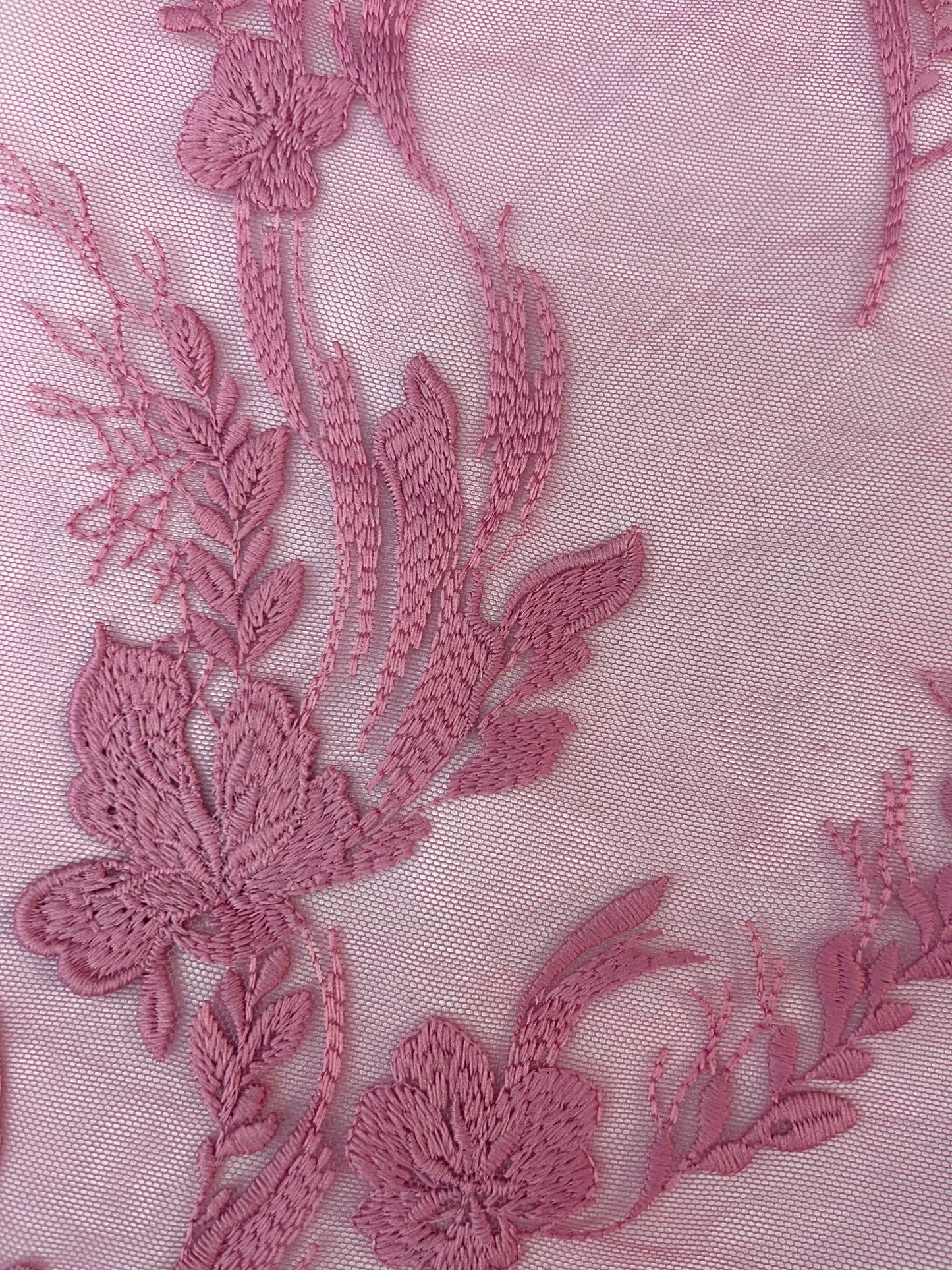 Floral Embroidered Applique Mesh - French Rose
