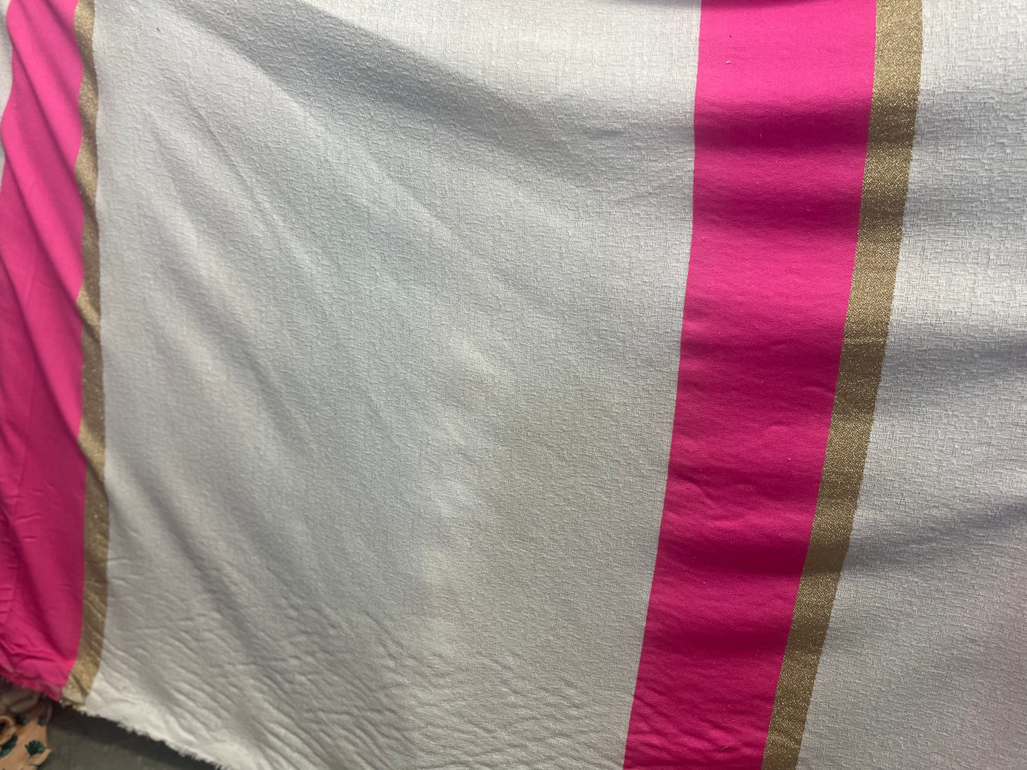 Woven Textured Cotton - White, Fuchsia & Gold