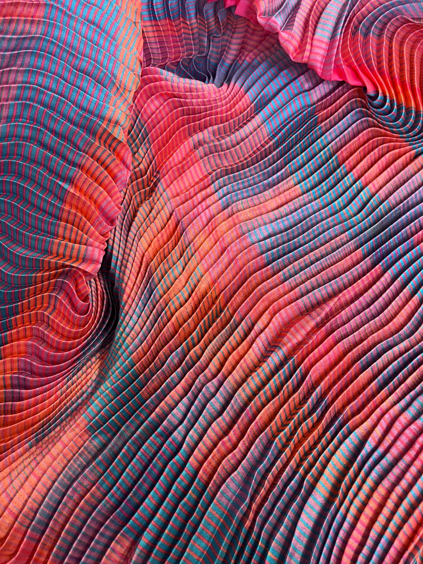 Abstract Print Pleated Poly - Pink, Blue & Teal