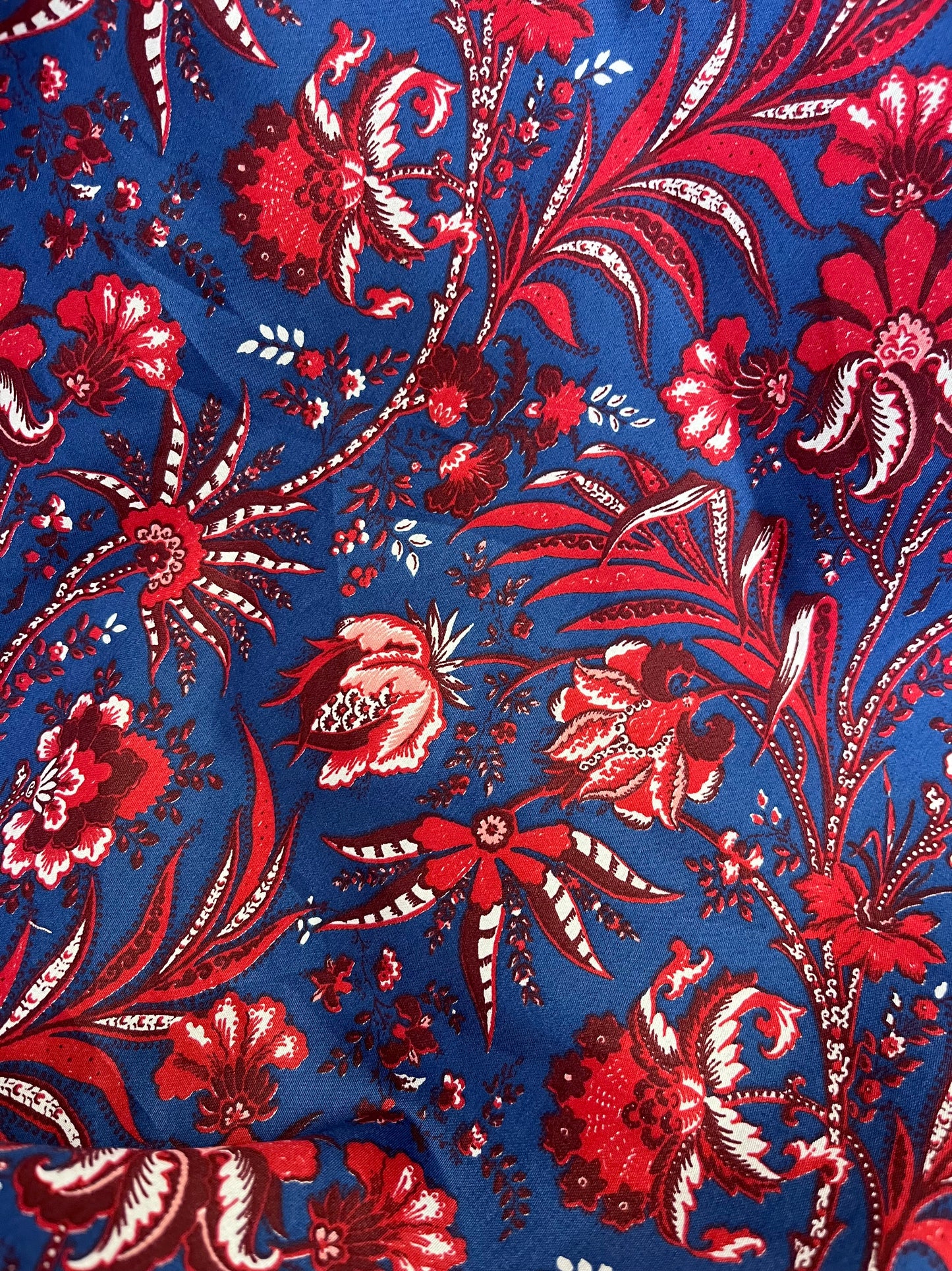 Spanish Rayon Floral Print - Blue & Red
