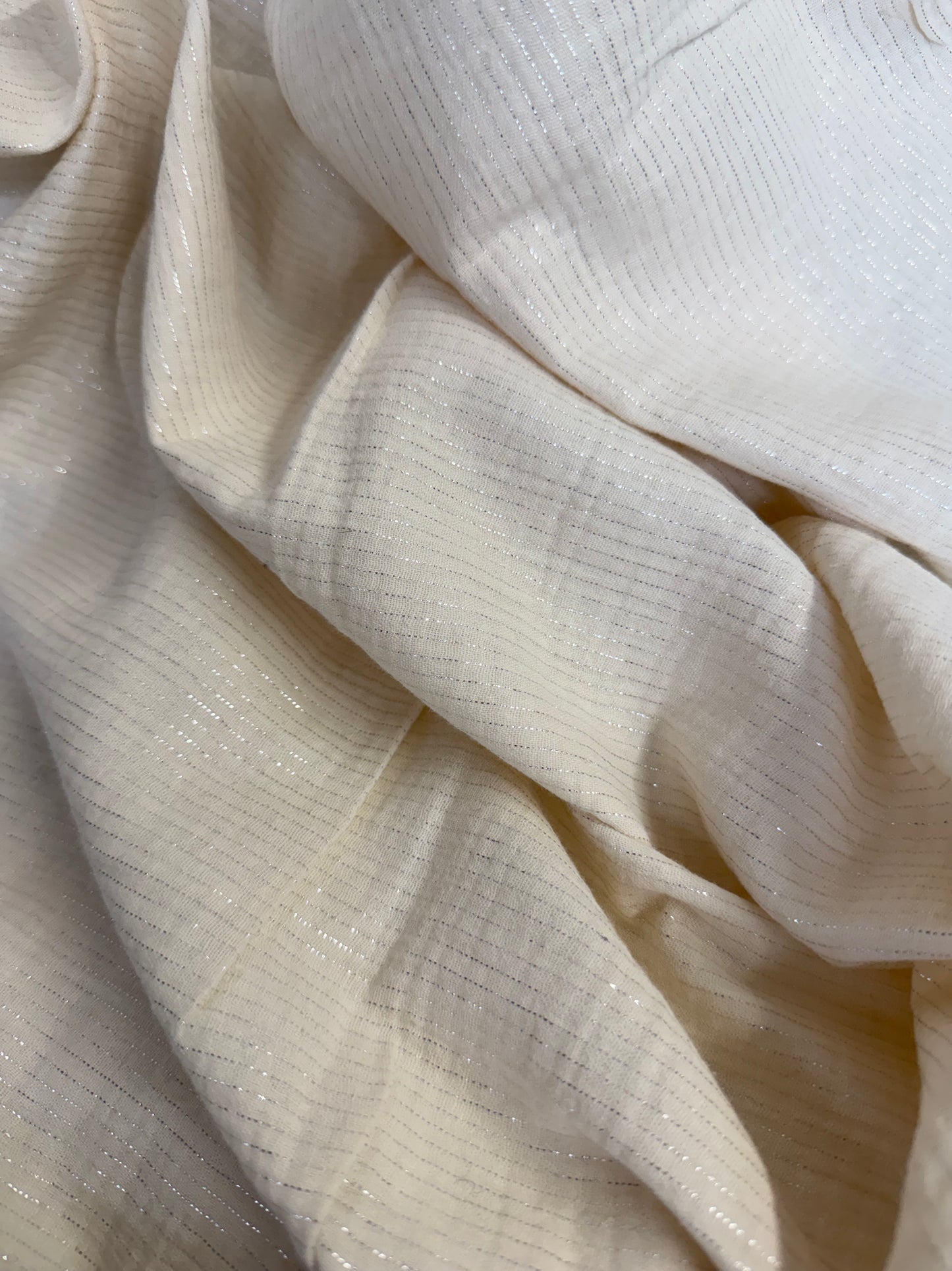 100% Cotton Double Gauze - Silver Lurex & Ivory