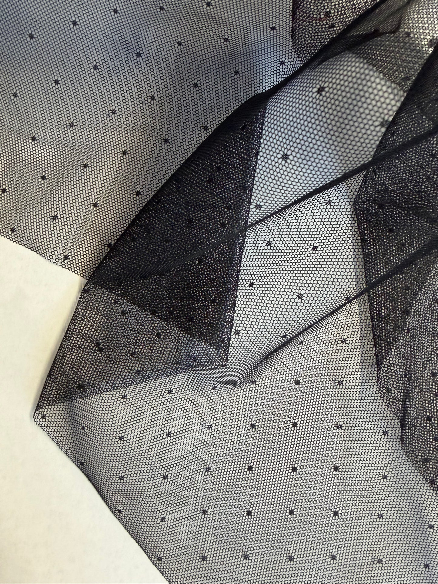 Polka Dot Stretch Mesh - Jet Black