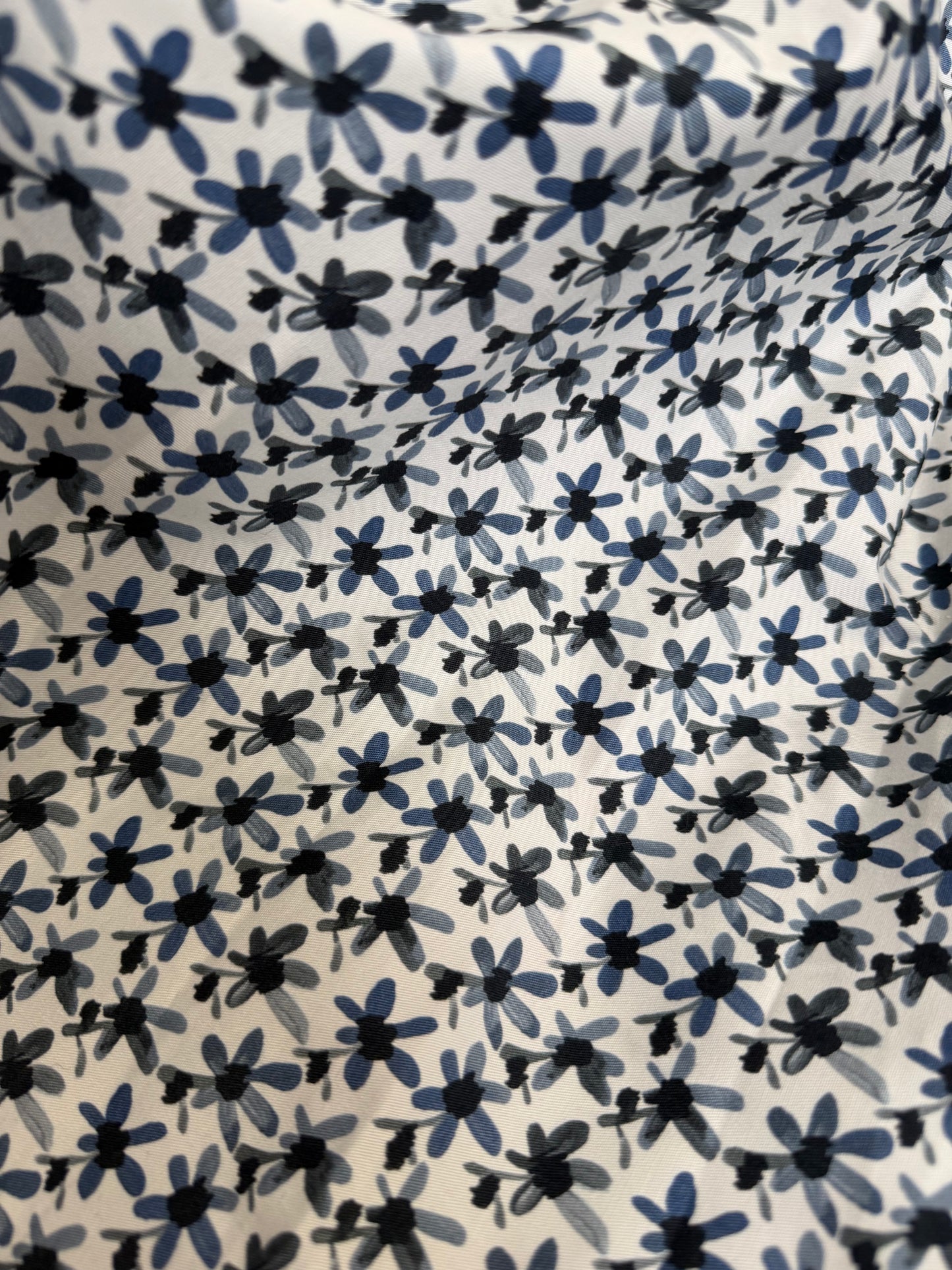 Watercolor Flower Printed Twill Cotton - Blue & White