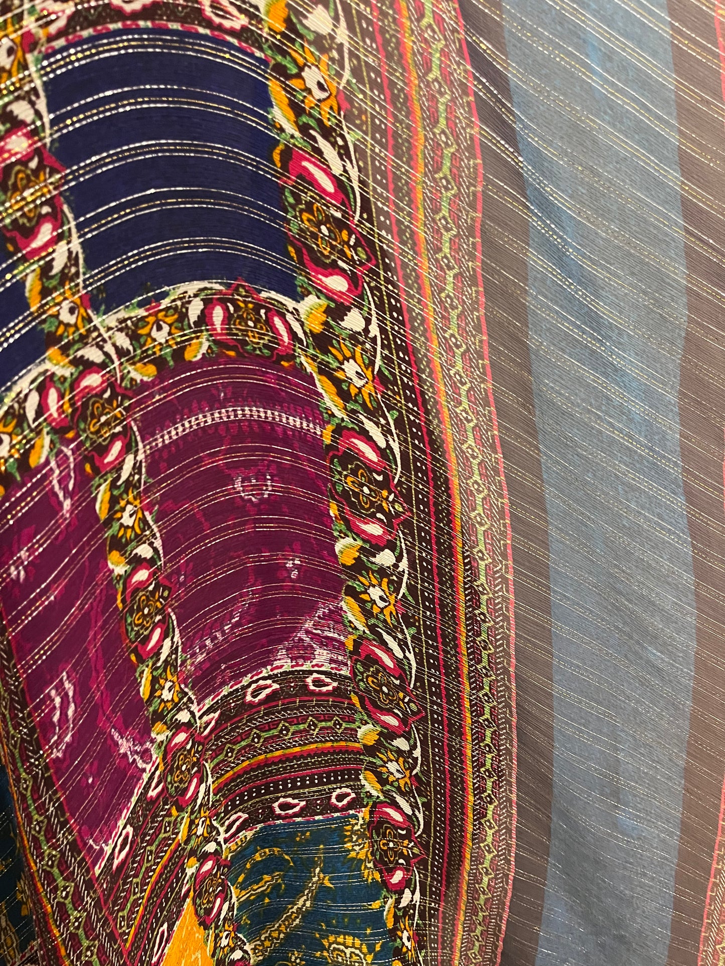 Italian Printed Silk Chiffon - Vibrant Multicolor & Silver Lurex