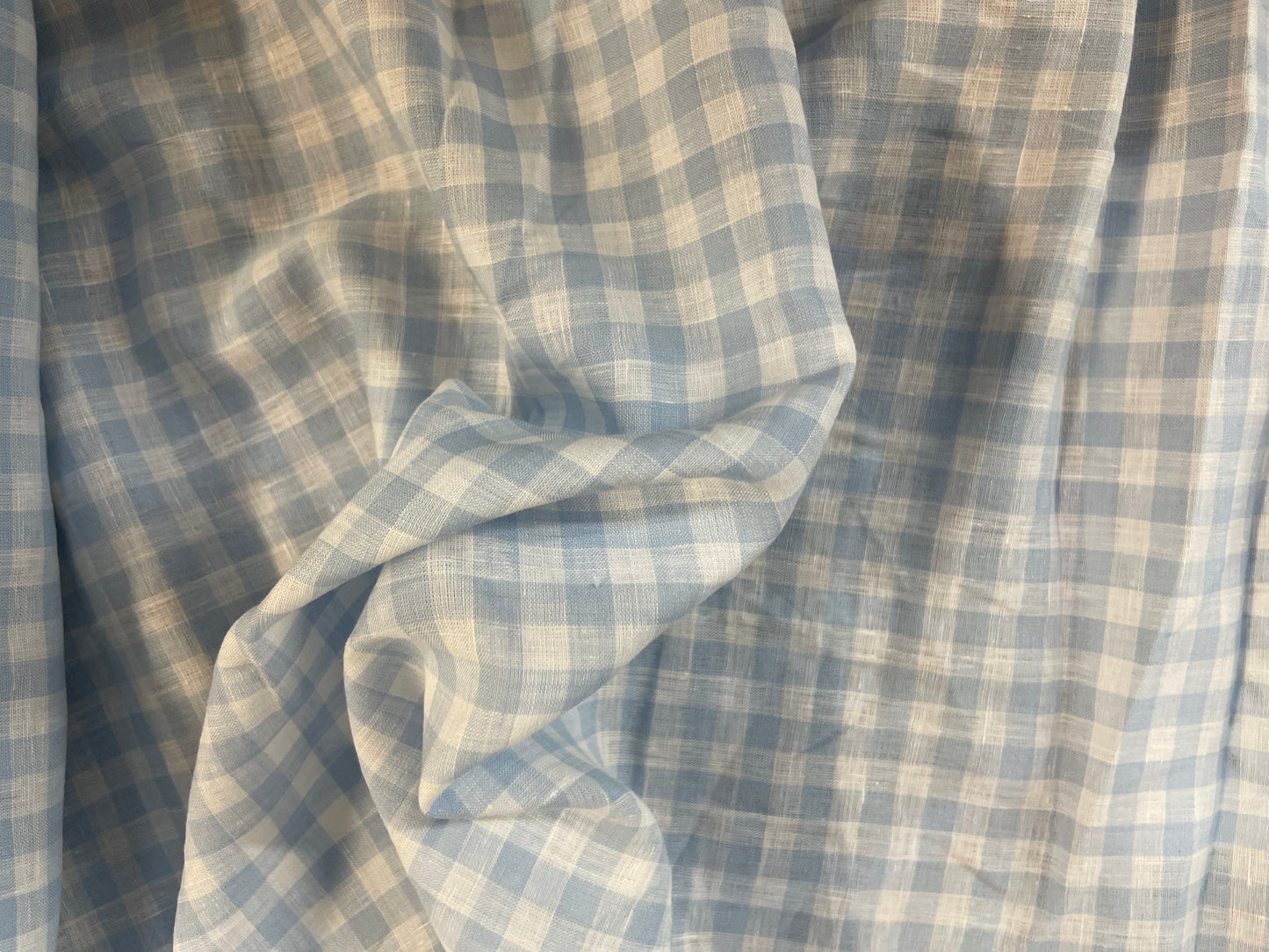 Plaid Baby Blue and White Linen