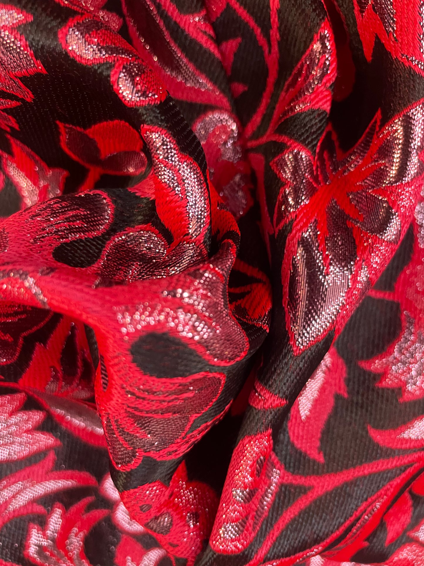 Designer Metallic Red & Black Floral Brocade