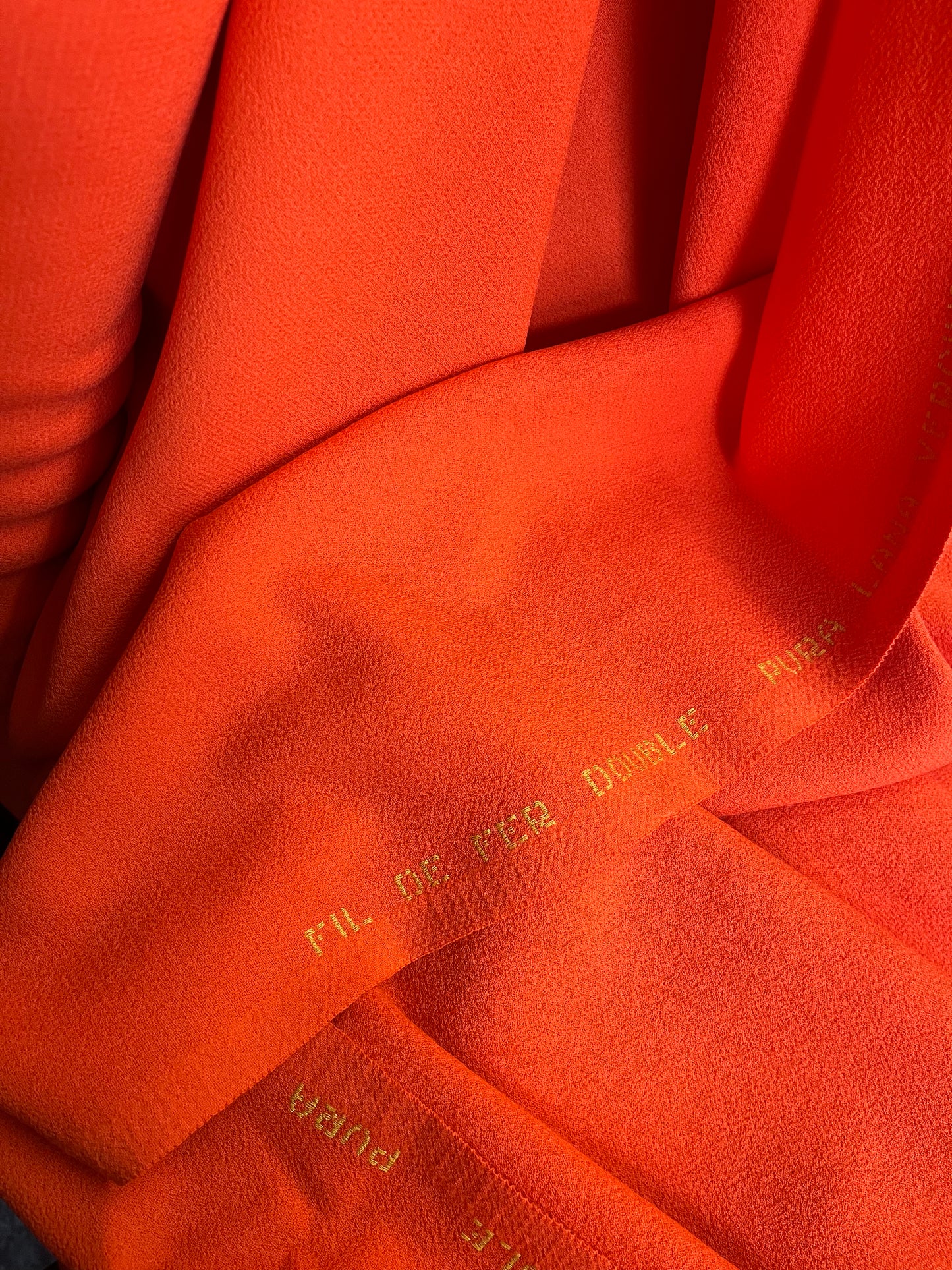 Italian Designer Double Faced Virgin Wool Crepe - Safety Orange