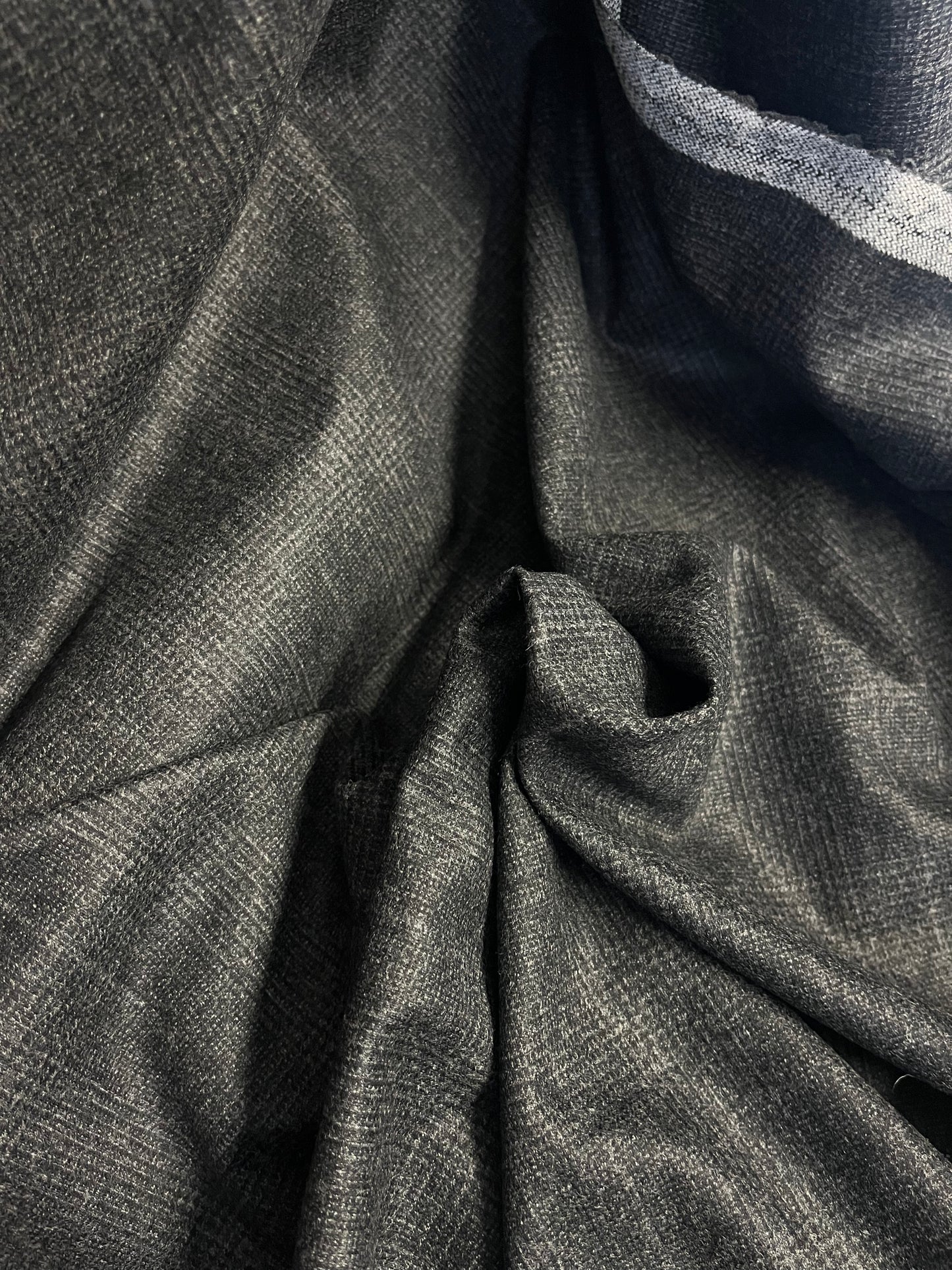 Italian Plaid Wool Flannel Suiting - Charcoal