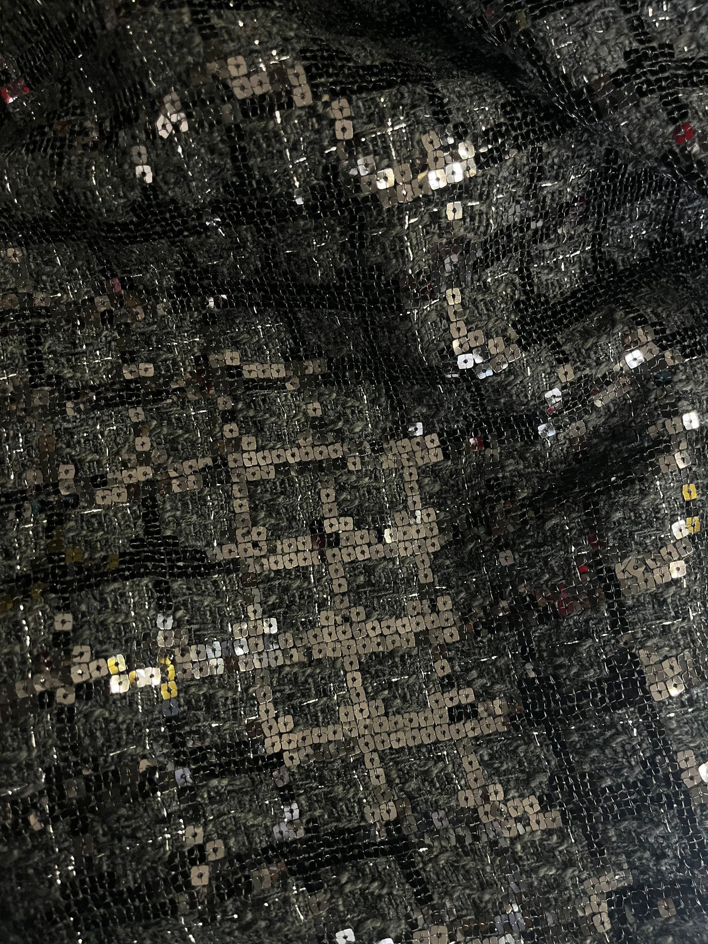 Poly Rayon Sequin Boucle - Silver Lurex & Black