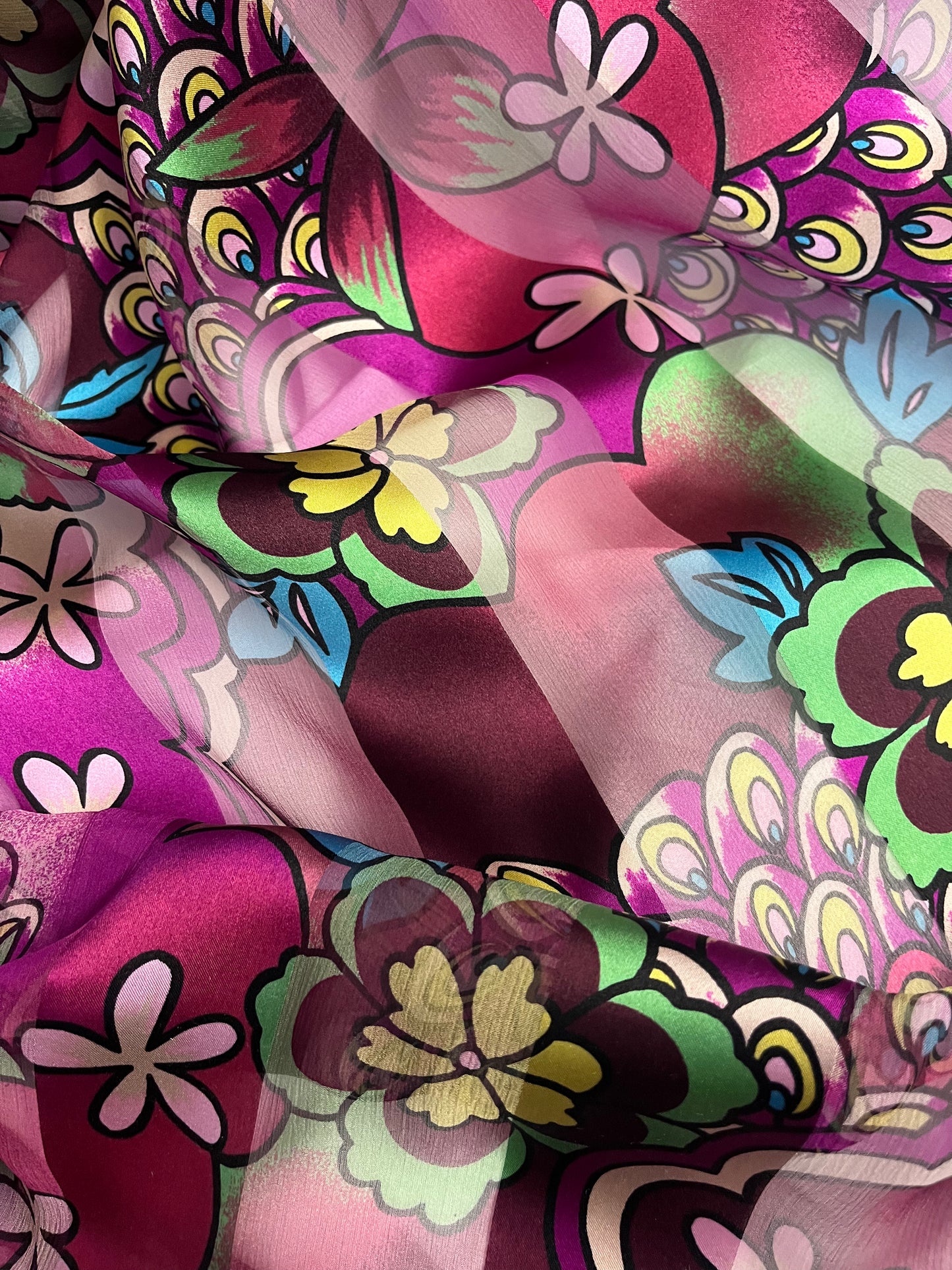 Silk Chiffon Burnout Stripe - Groovy Floral