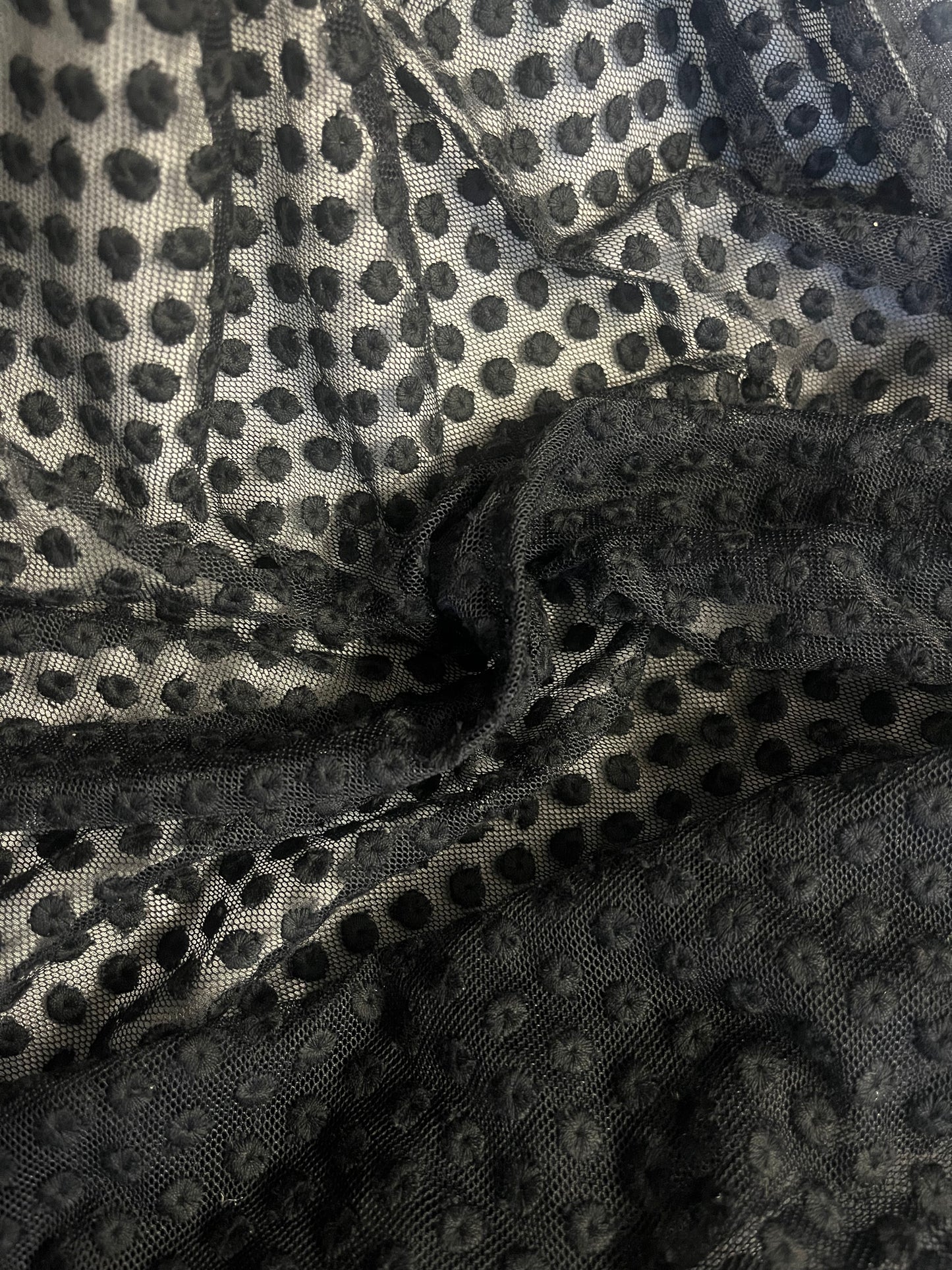 Polka Dot Stretch Mesh - Jet Black