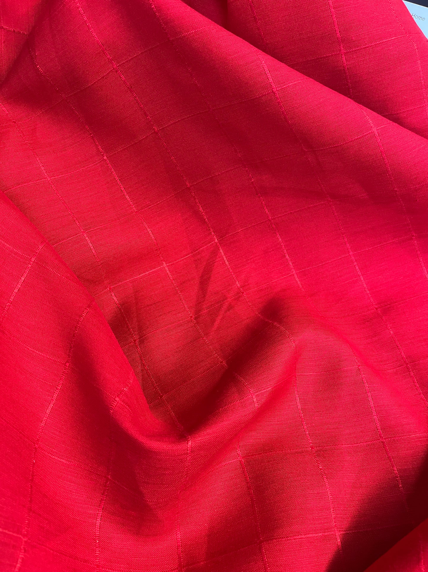 Grid Patterned Linen Blend - Cherry Red