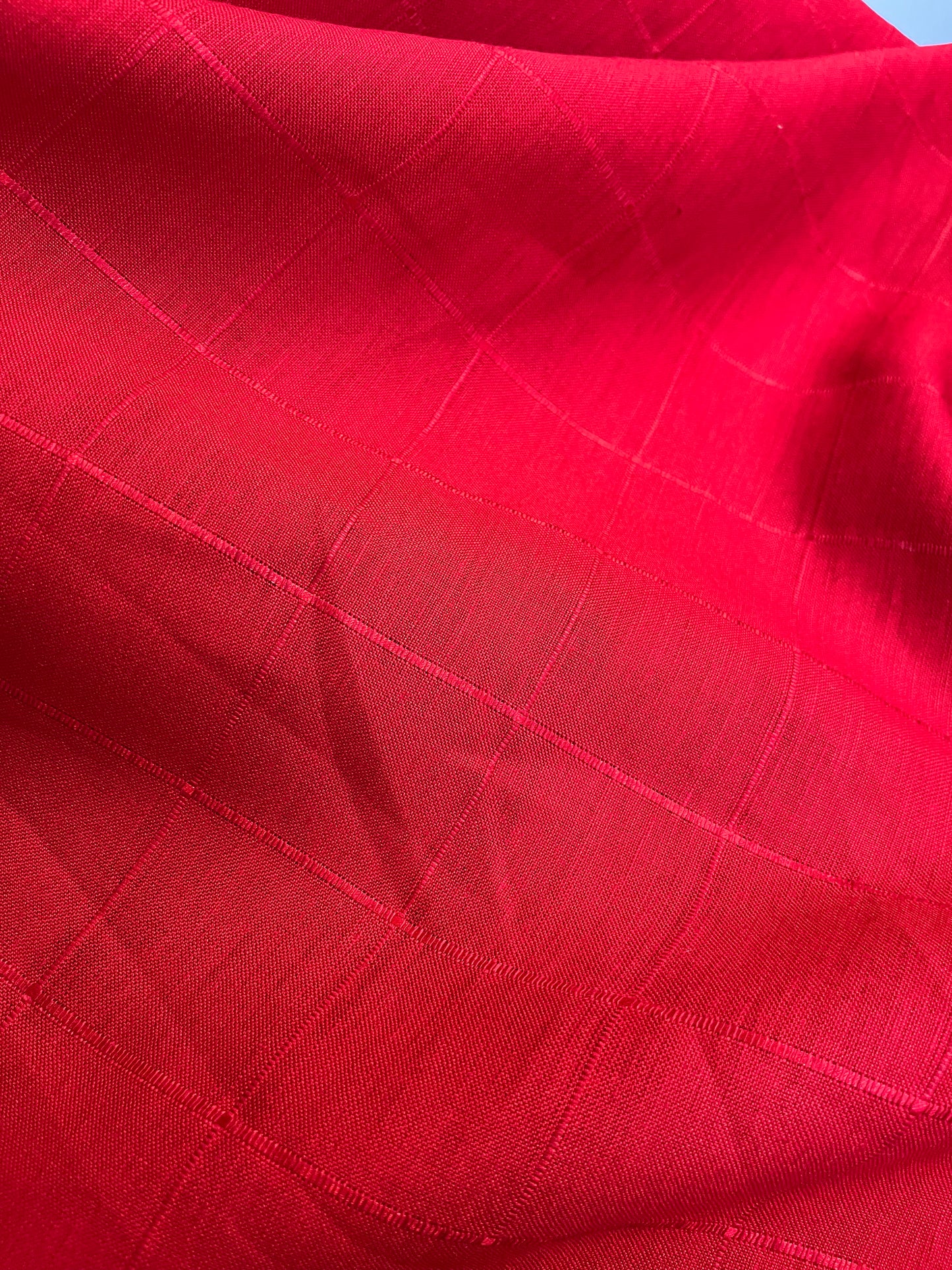 Grid Patterned Linen Blend - Cherry Red