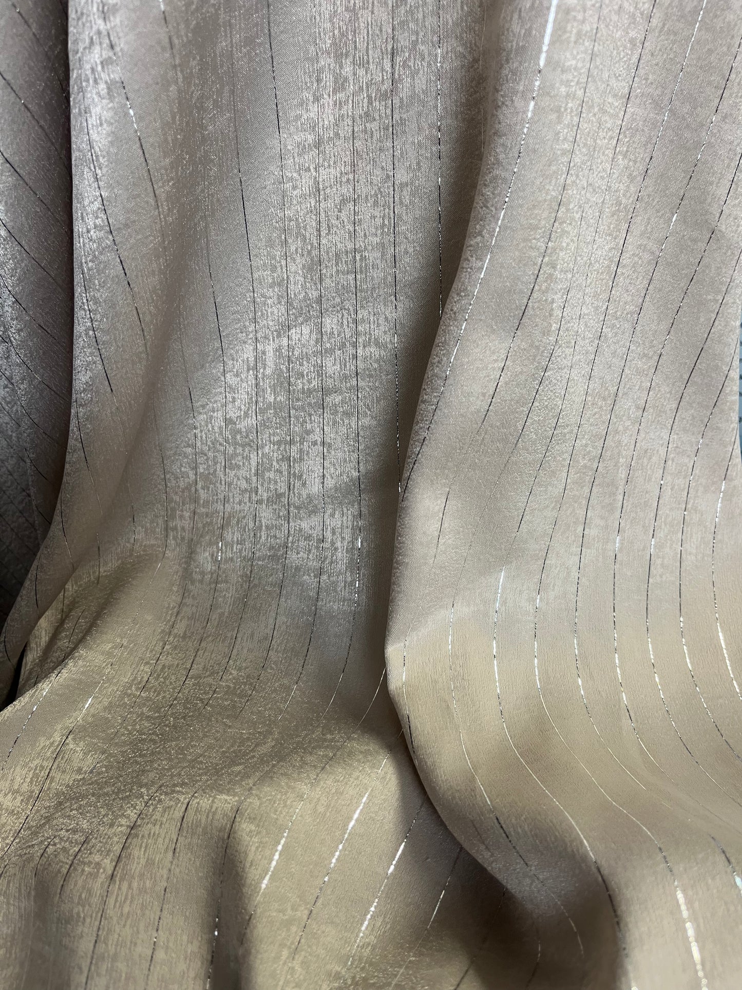 Poly Charmeuse with Lurex Stripe - Beige & Silver