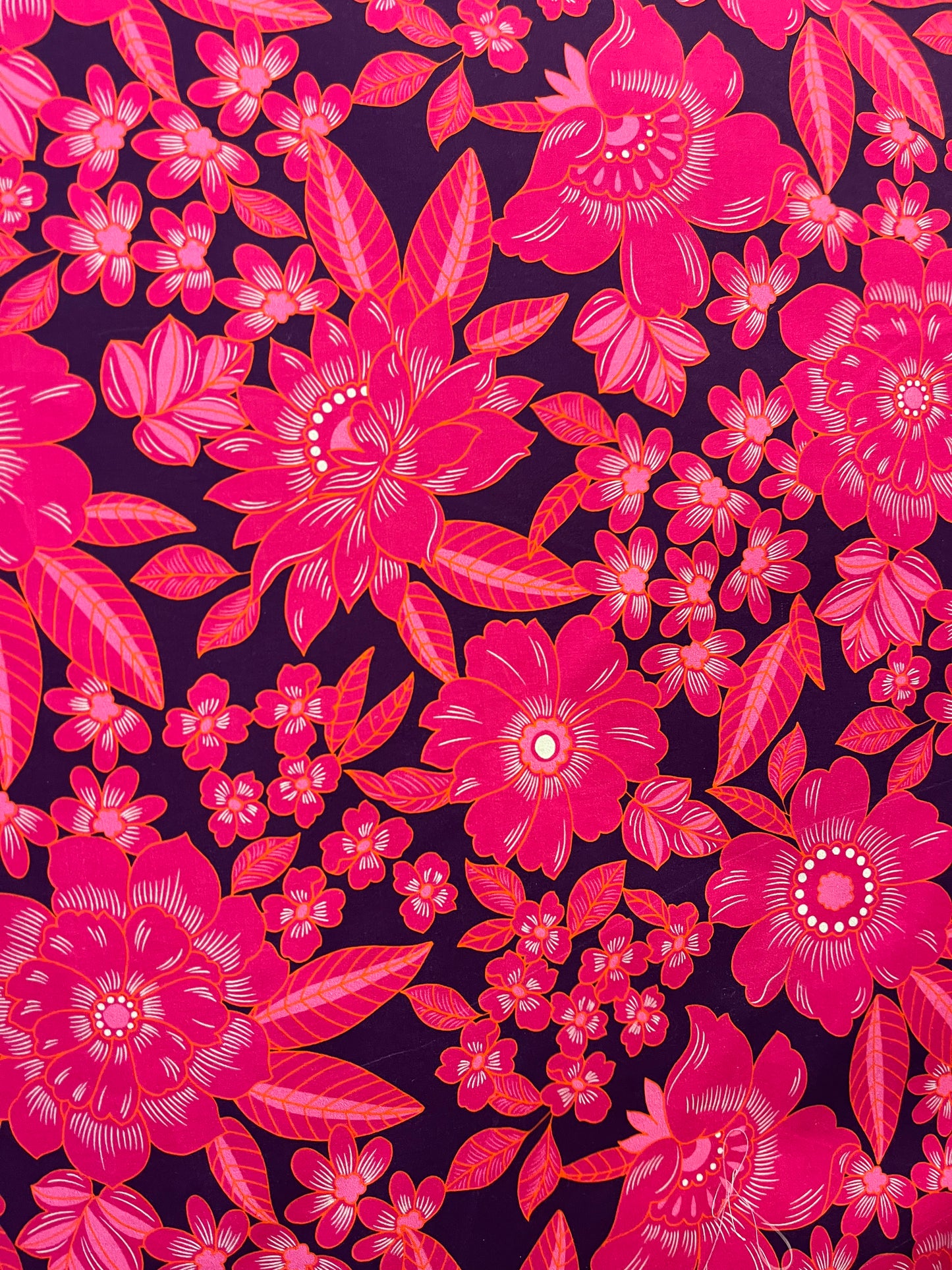 Designer Tropical Floral Print Cotton Poplin - Hot Pink & Purple