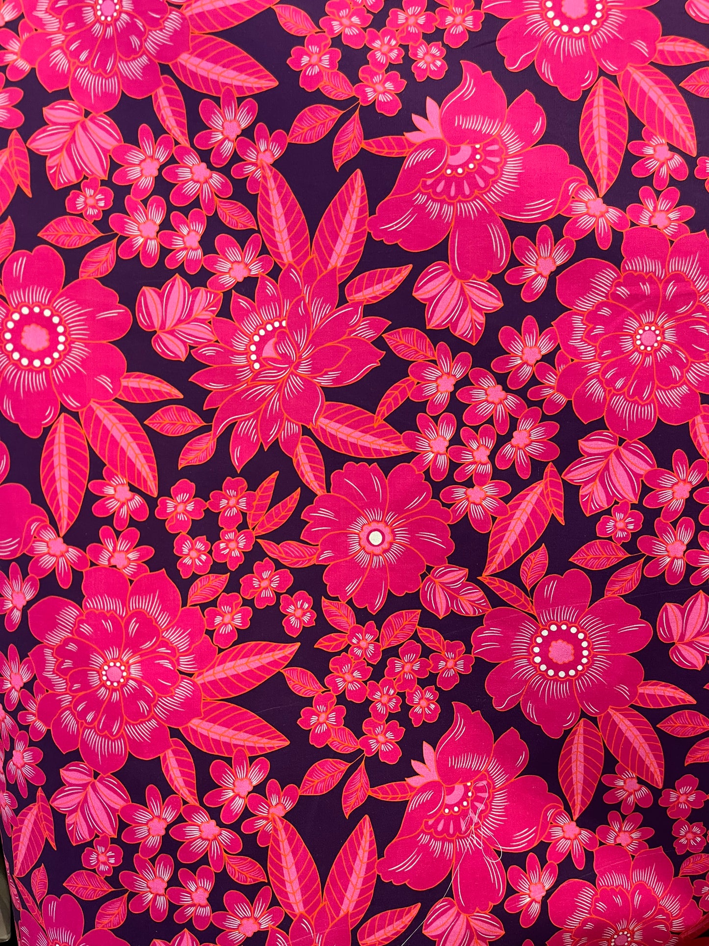 Designer Tropical Floral Print Cotton Poplin - Hot Pink & Purple