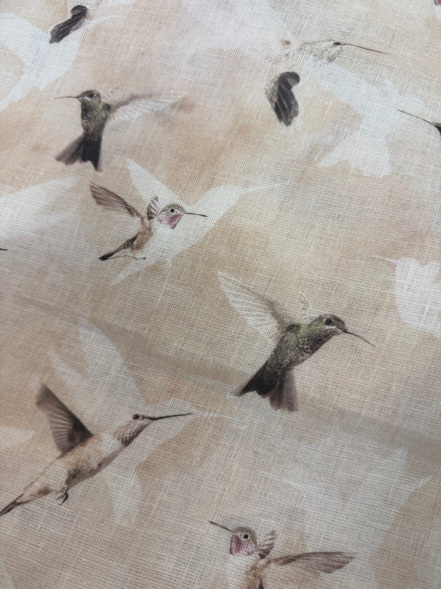 Printed Linen - Beige Hummingbirds