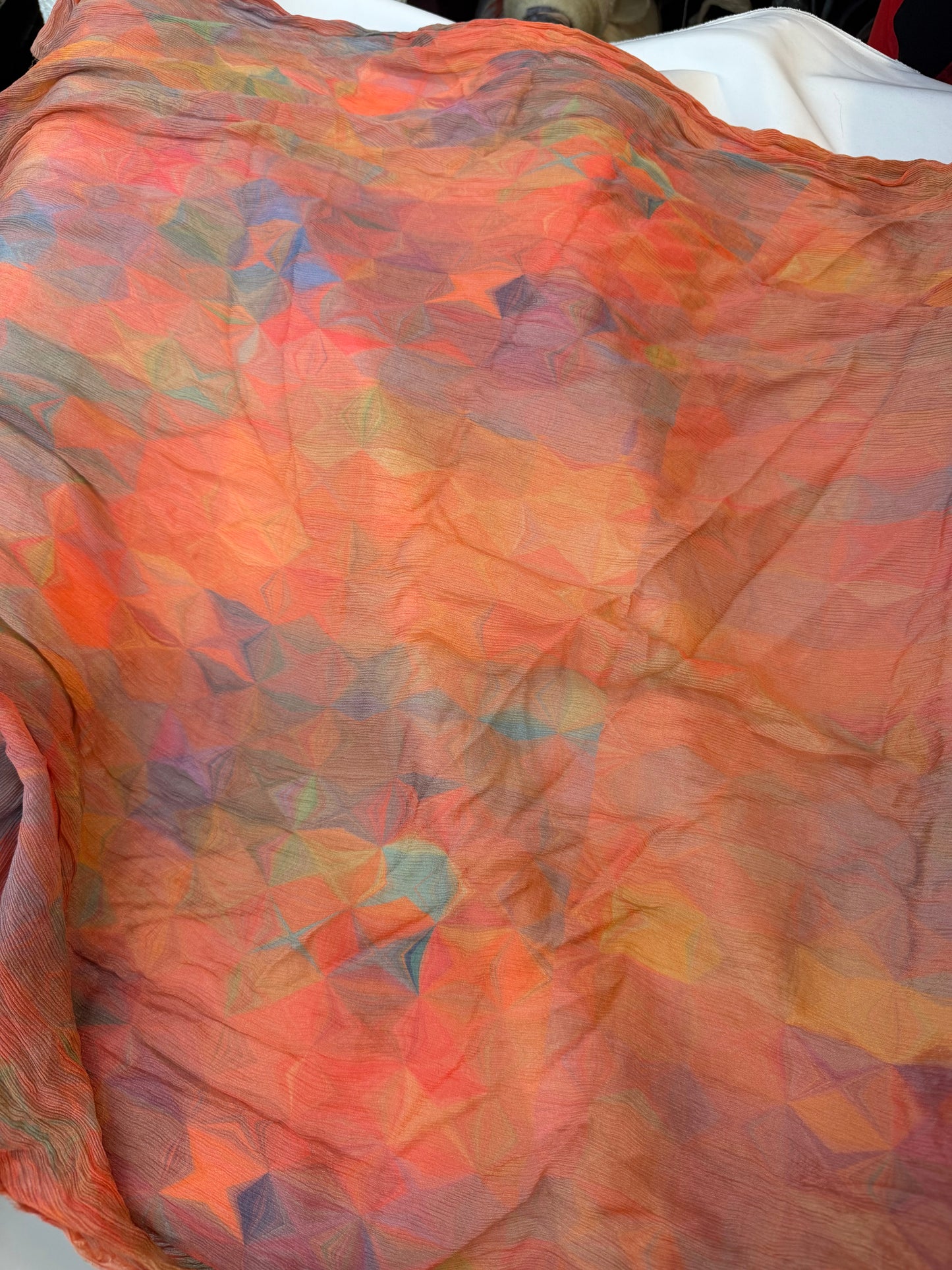 Crinkled Rayon Chiffon - Geometric Digital Print - Pastel Orange