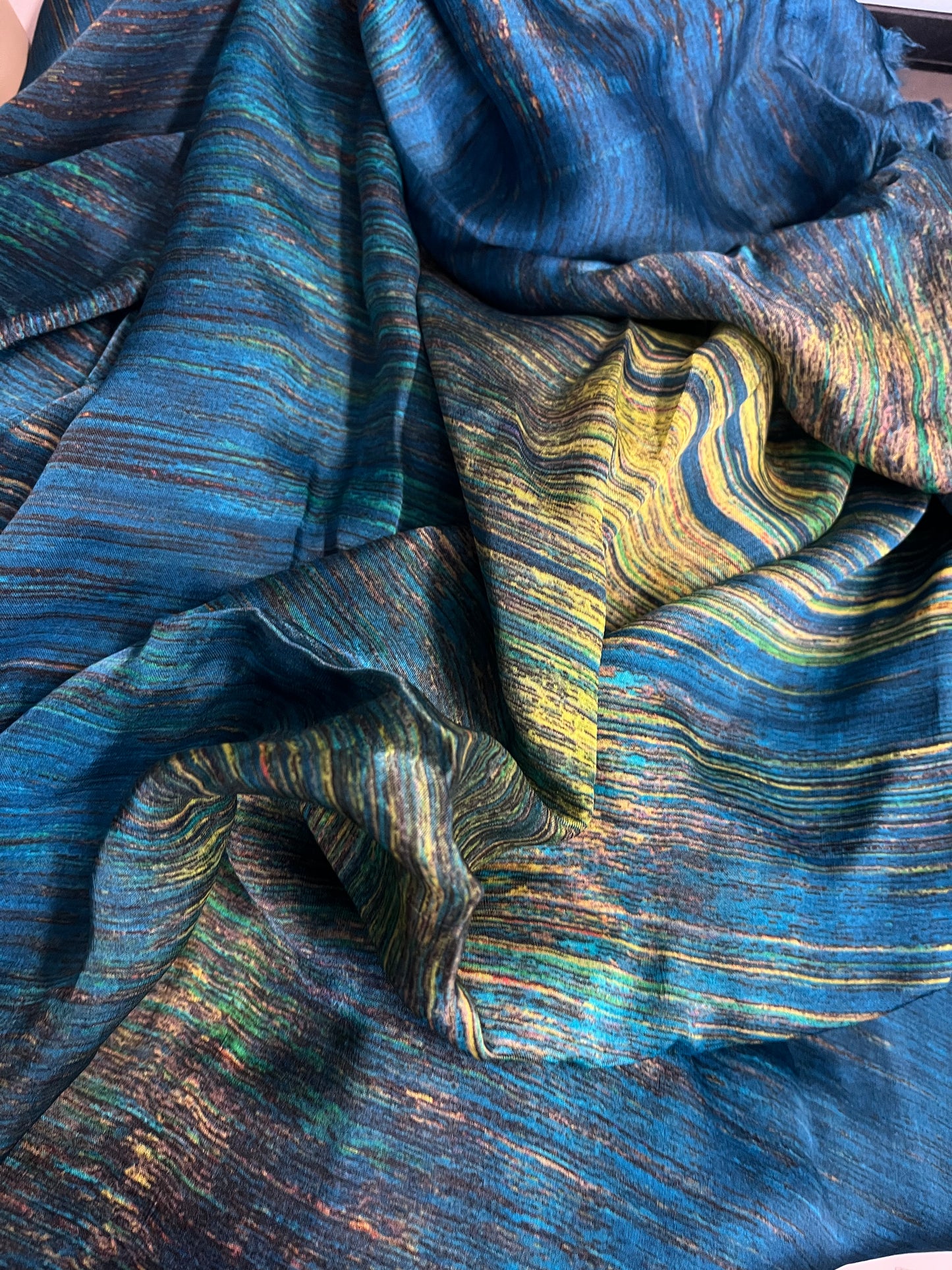Digital Printed Rayon Charmeuse - Blue & Yellow