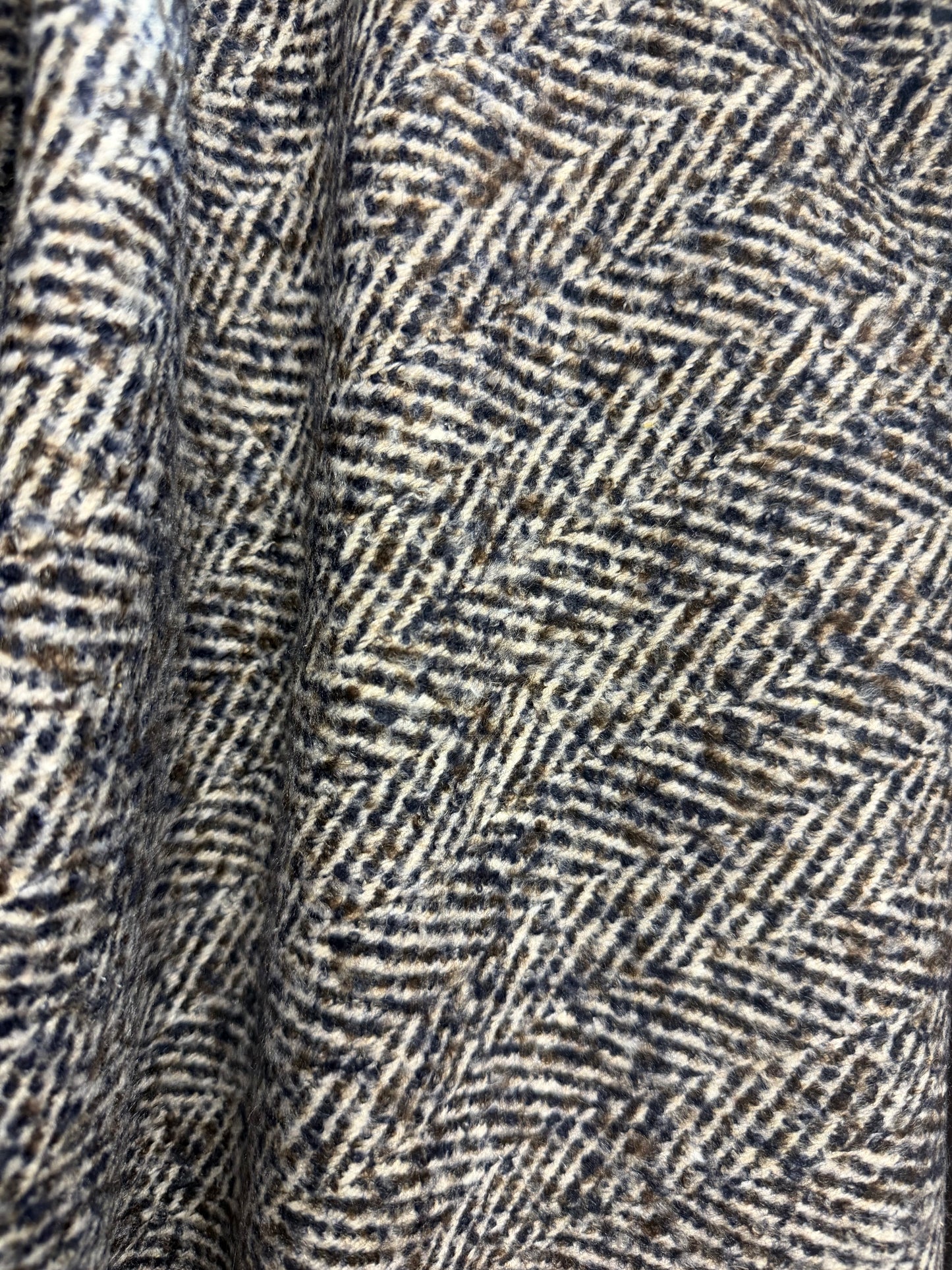 Heritage Label - Italian Designer Wool Boucle - Blue, Brown & White Herringbone