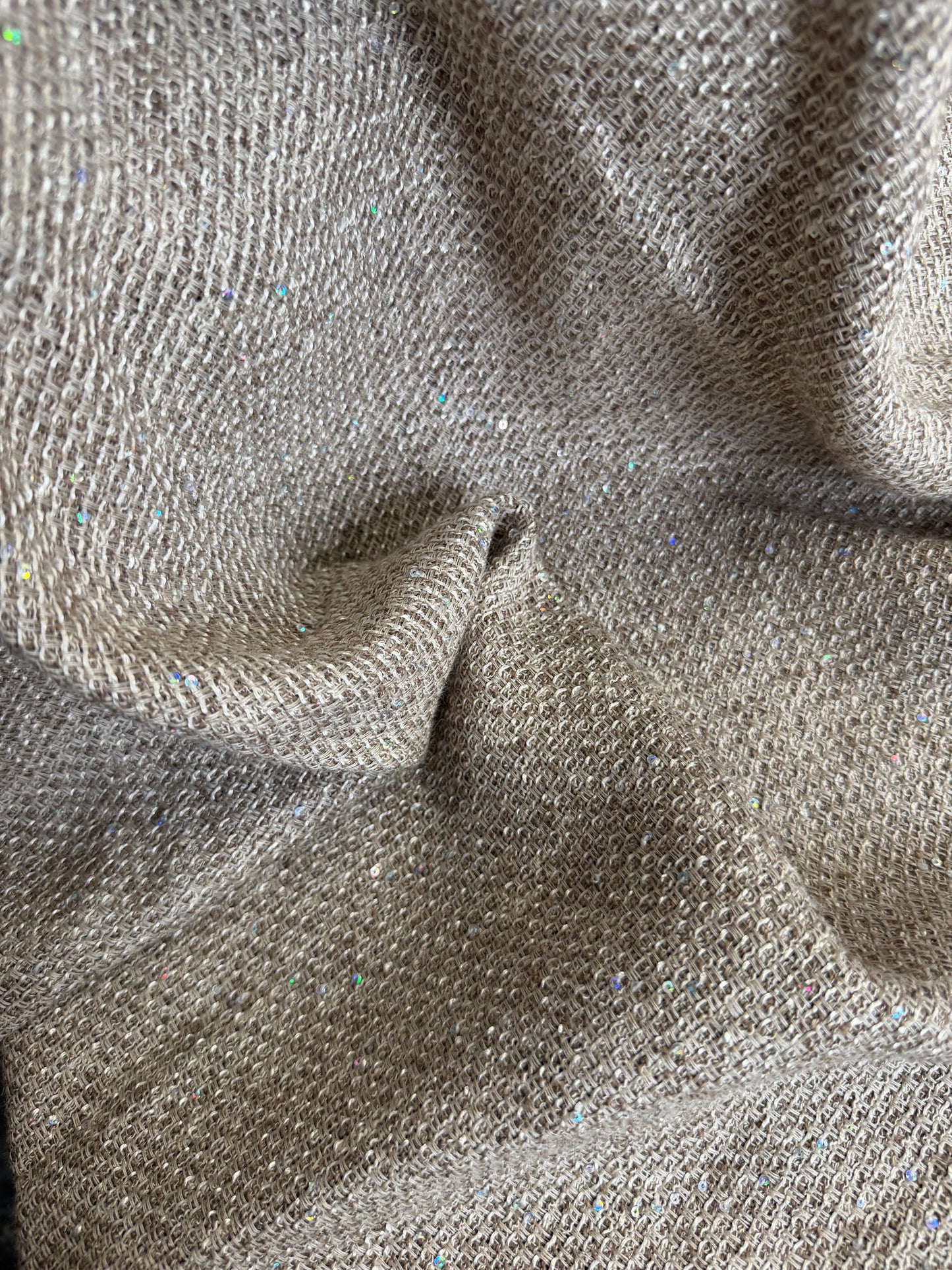 Heritage Label - Wool Blend Basketweave - Beige & Iridescent Sequins