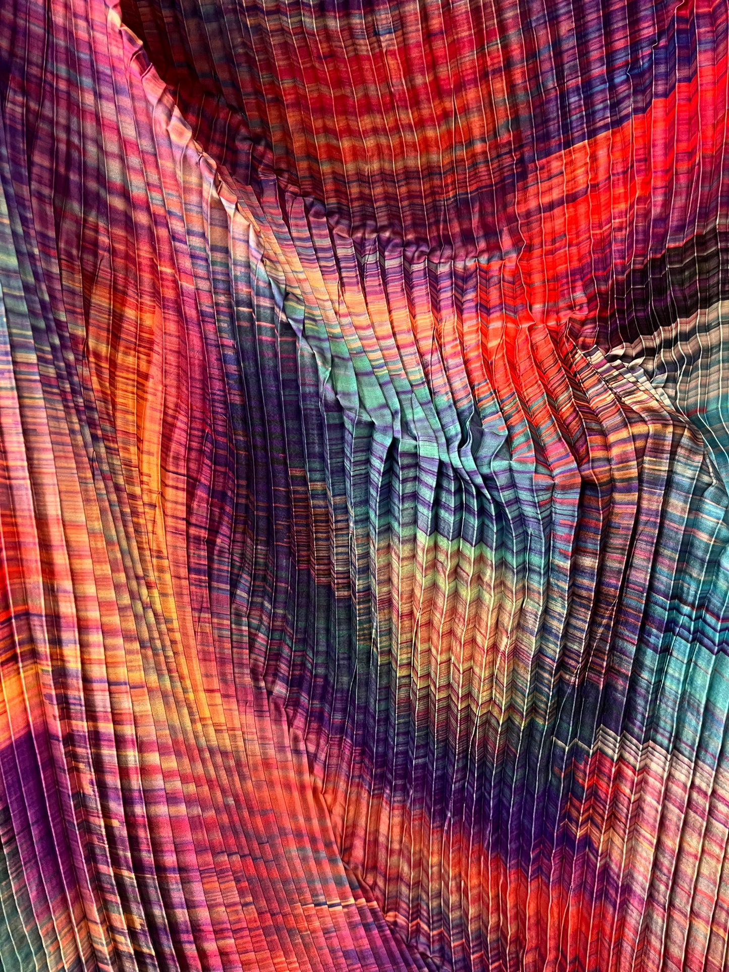 Abstract Print Pleated Poly - Pink, Teal & Red