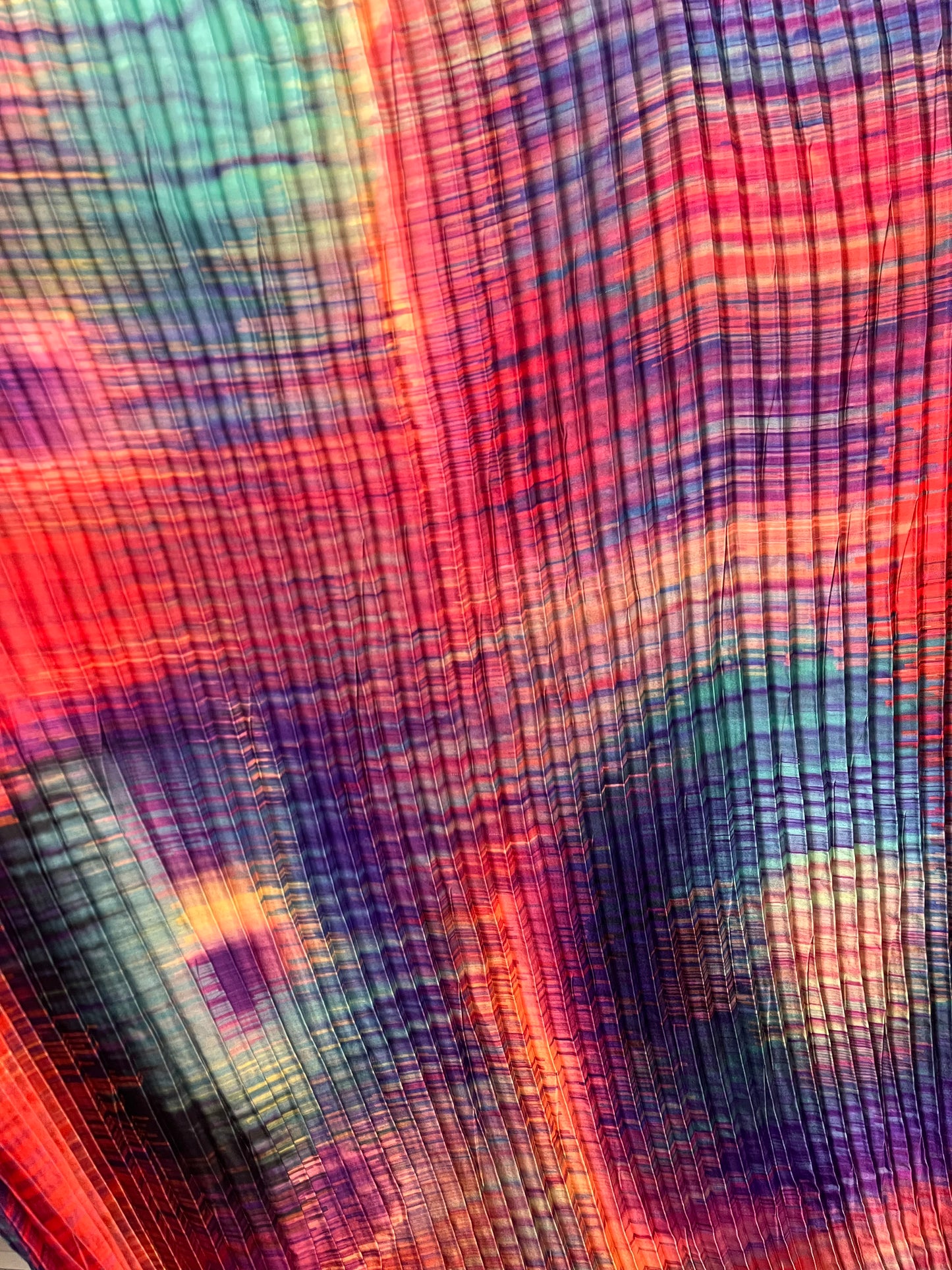 Abstract Print Pleated Poly - Pink, Teal & Red