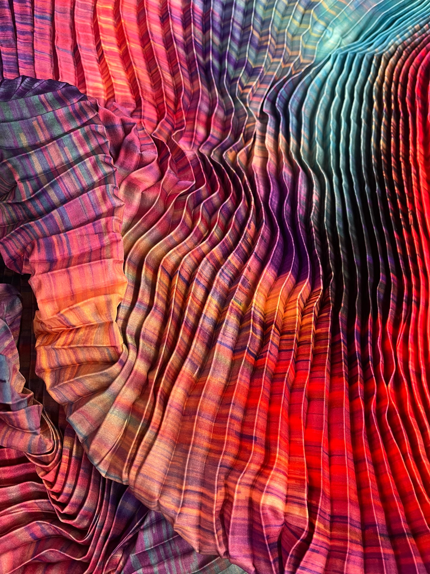 Abstract Print Pleated Poly - Pink, Teal & Red