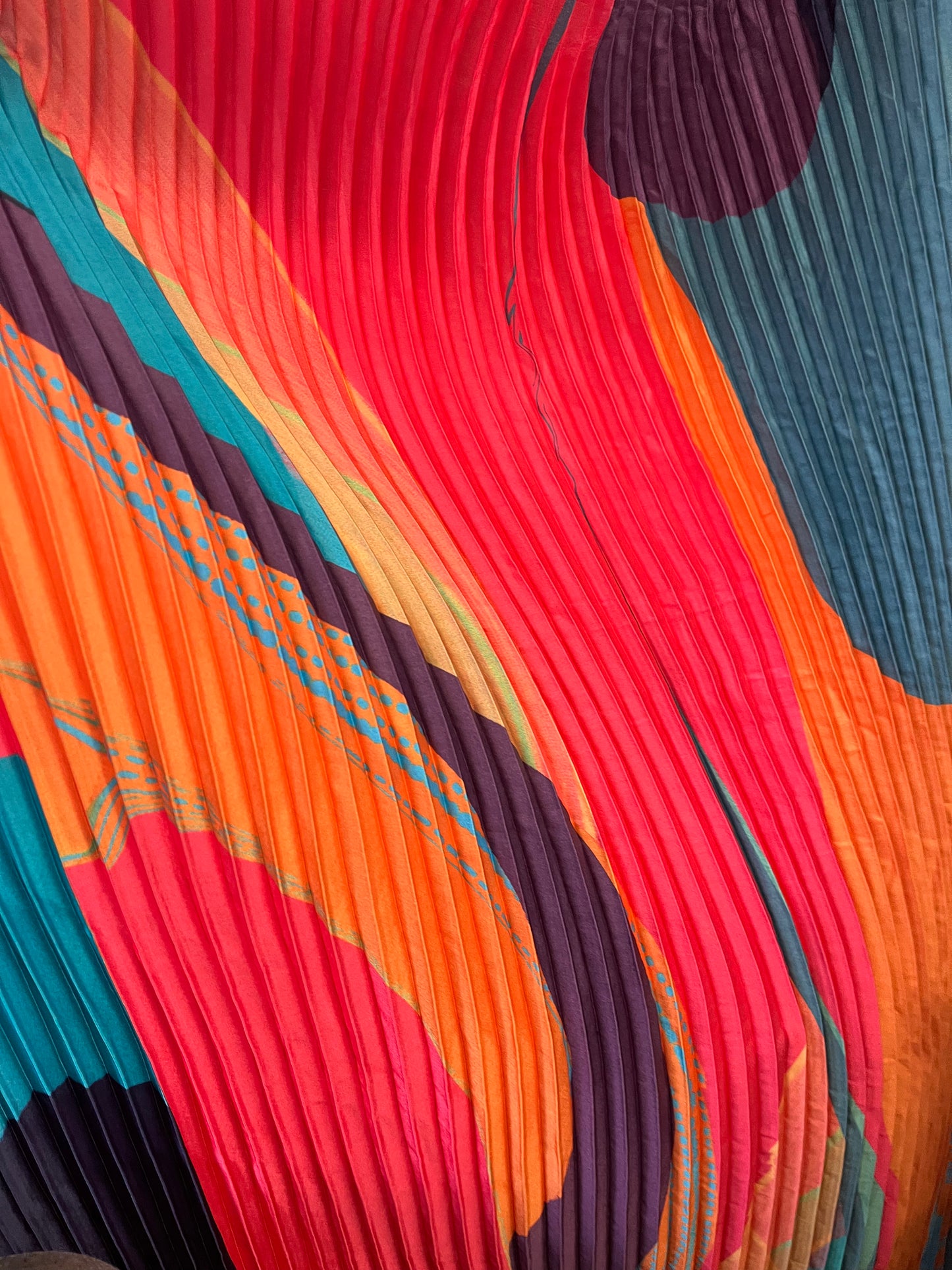 Abstract Print Pleated Poly - Coral, Teal & Orange