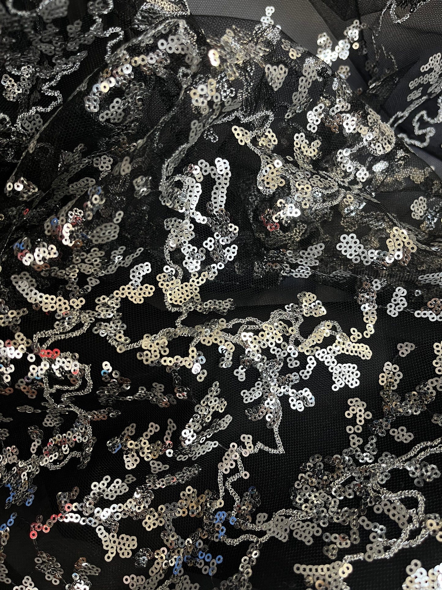 Lichen Sequin Mesh - Black & Silver