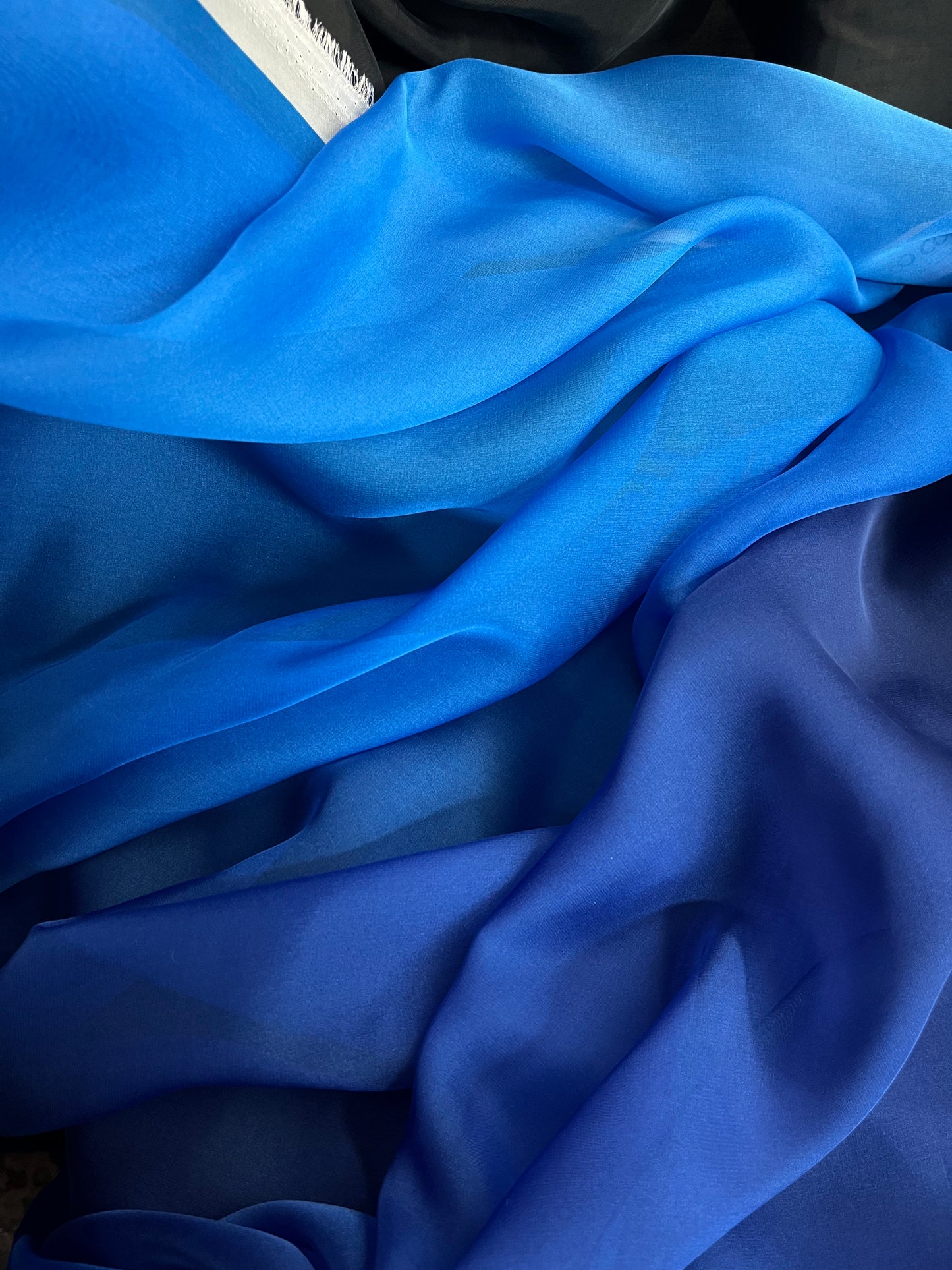 Ombre Italian Poly Chiffon - Dark Blue & Cobalt Blue