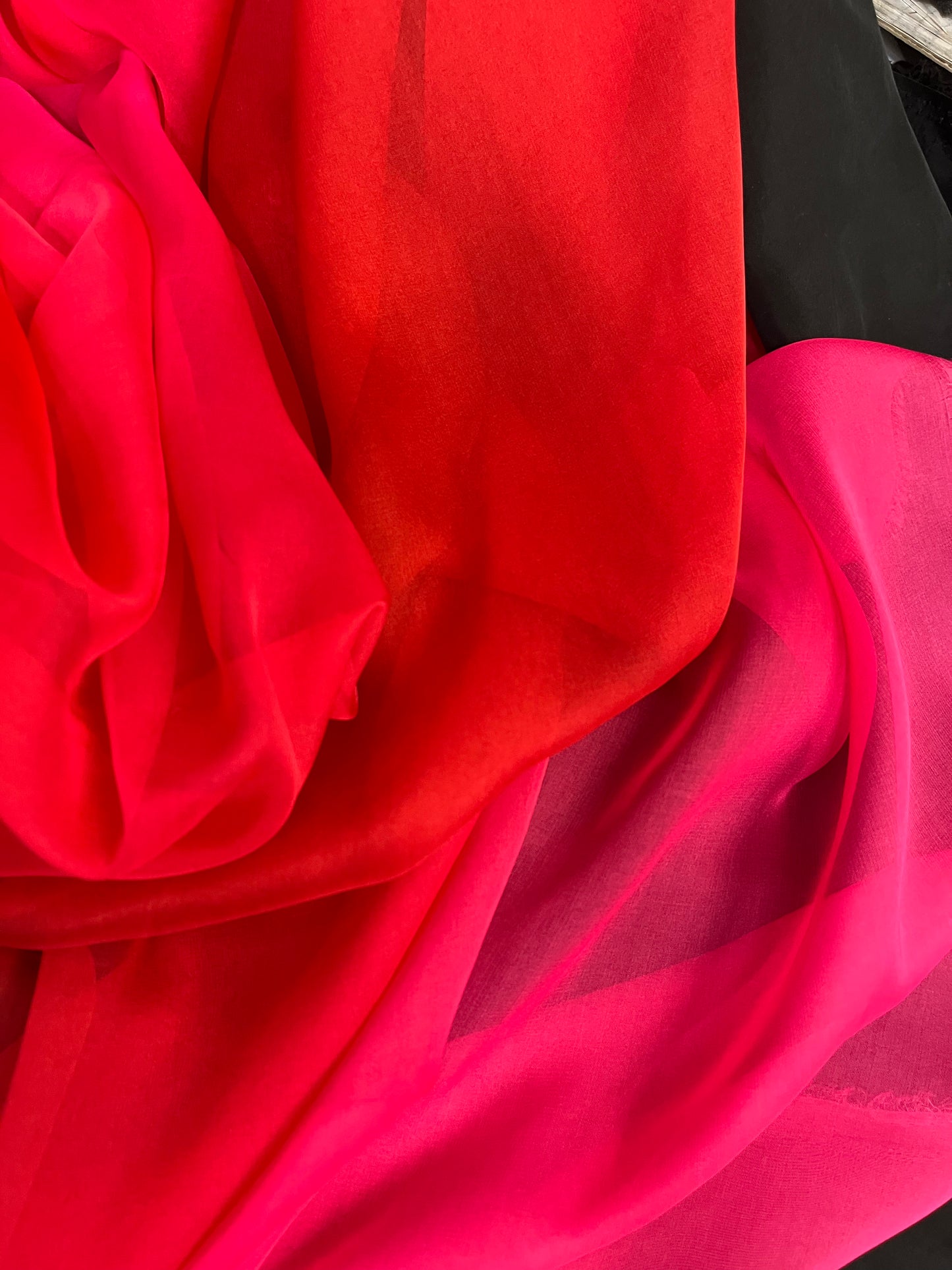 Ombre Italian Poly Chiffon - Pink & Red
