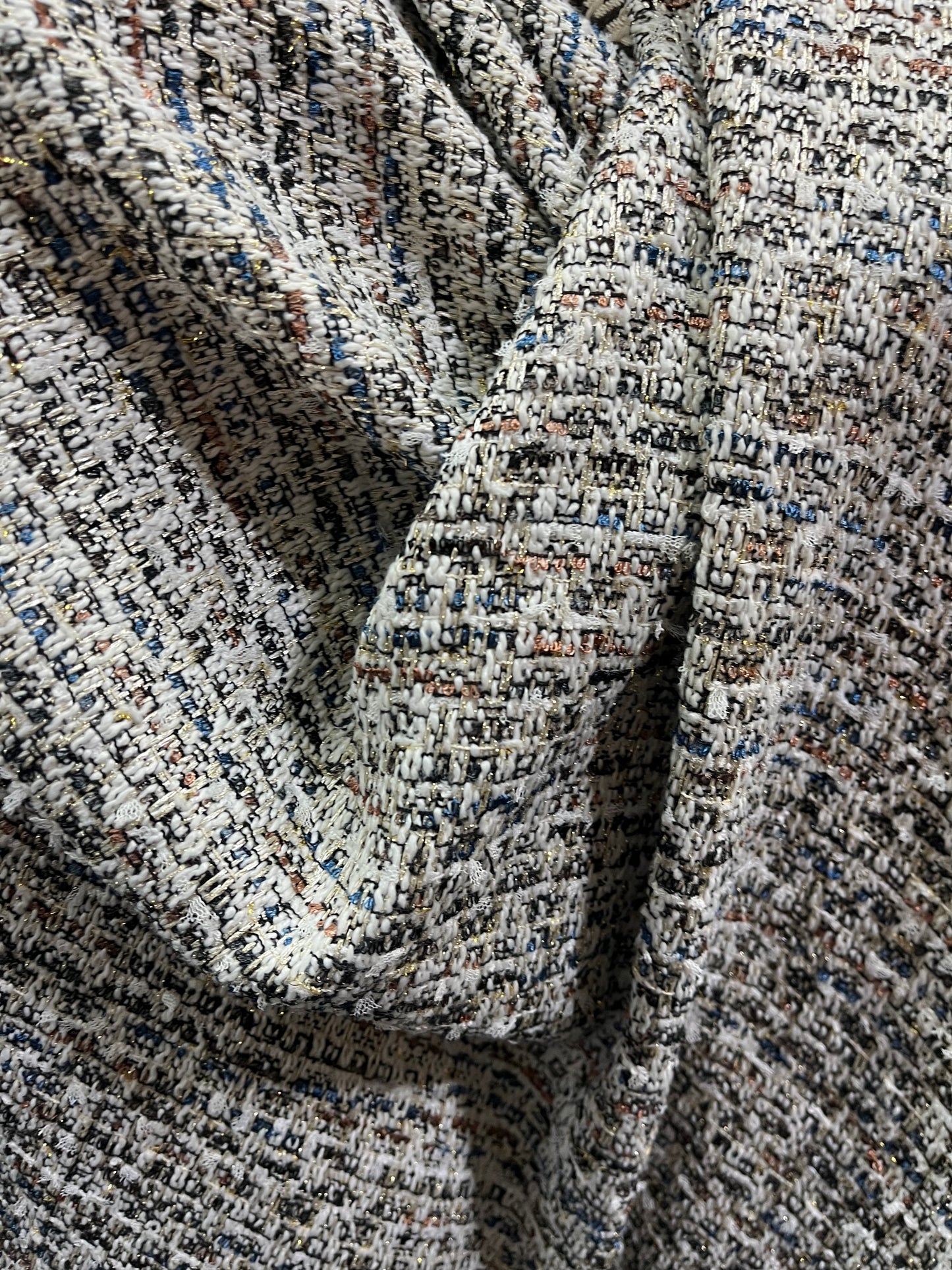 Poly Rayon Woven Boucle - Off-White, Black, Blue, Copper & Gold Lurex
