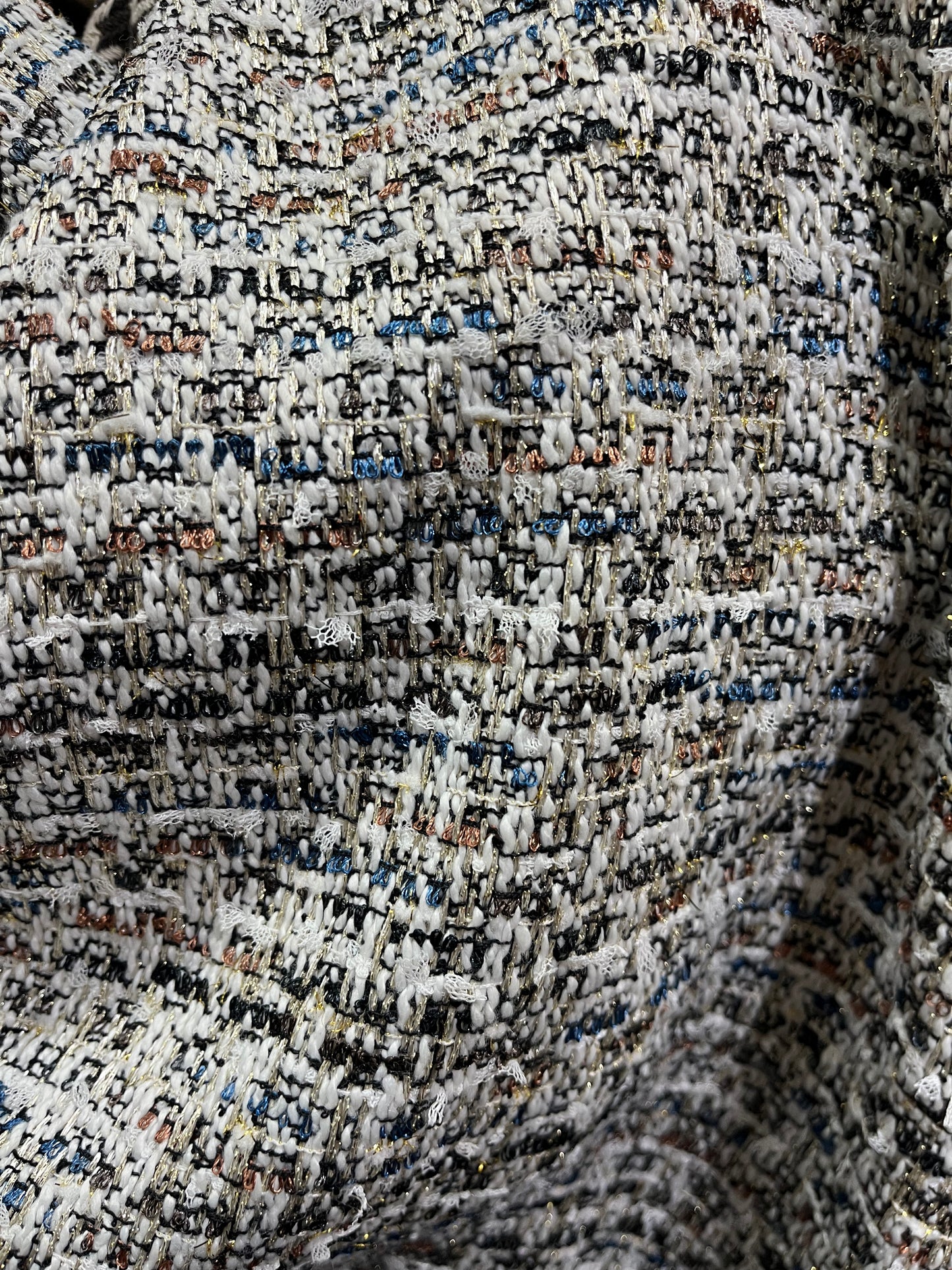 Poly Rayon Woven Boucle - Off-White, Black, Blue, Copper & Gold Lurex